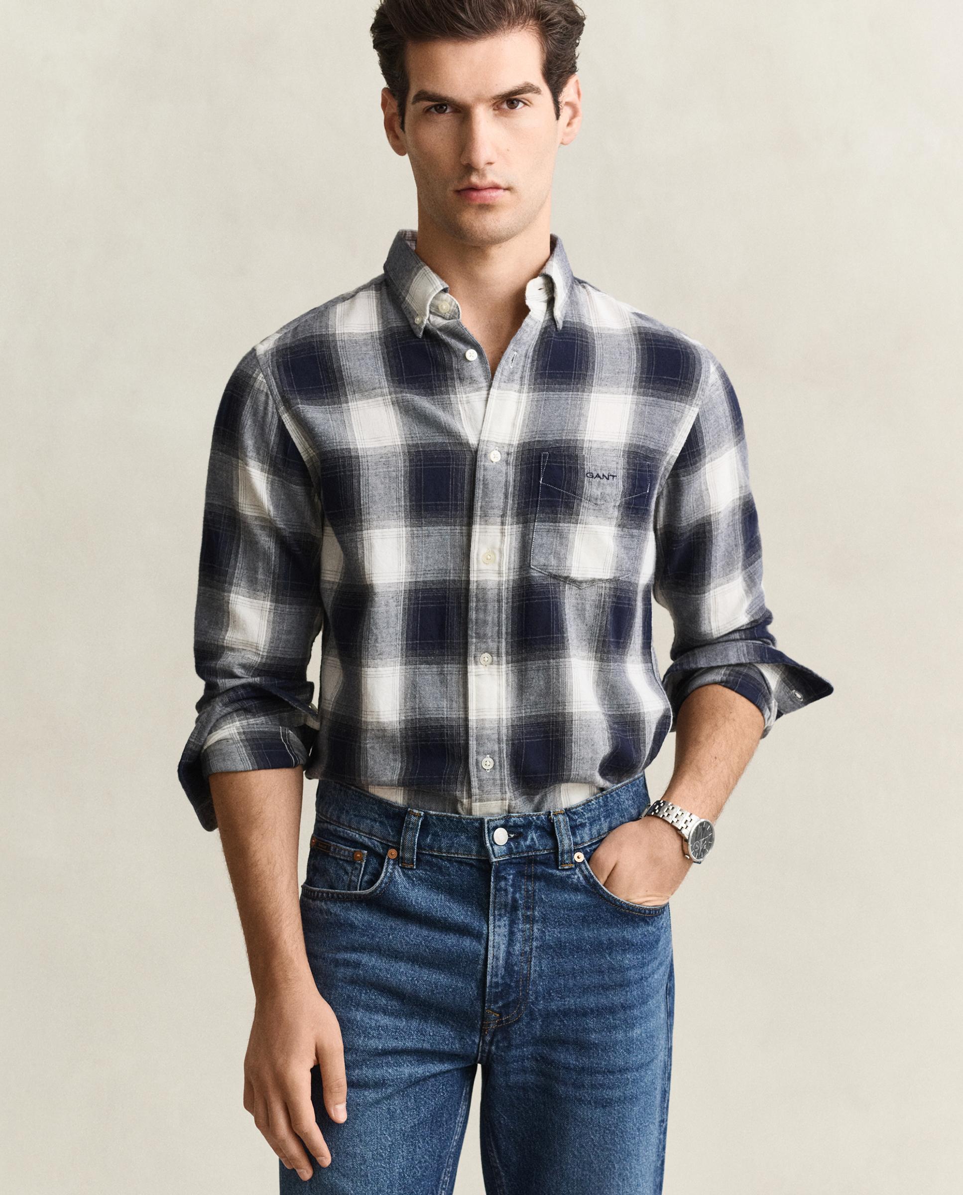 Camisa de cuadros de hombre en franela ligera - Gant - Azul oscuro Azul oscuro-1