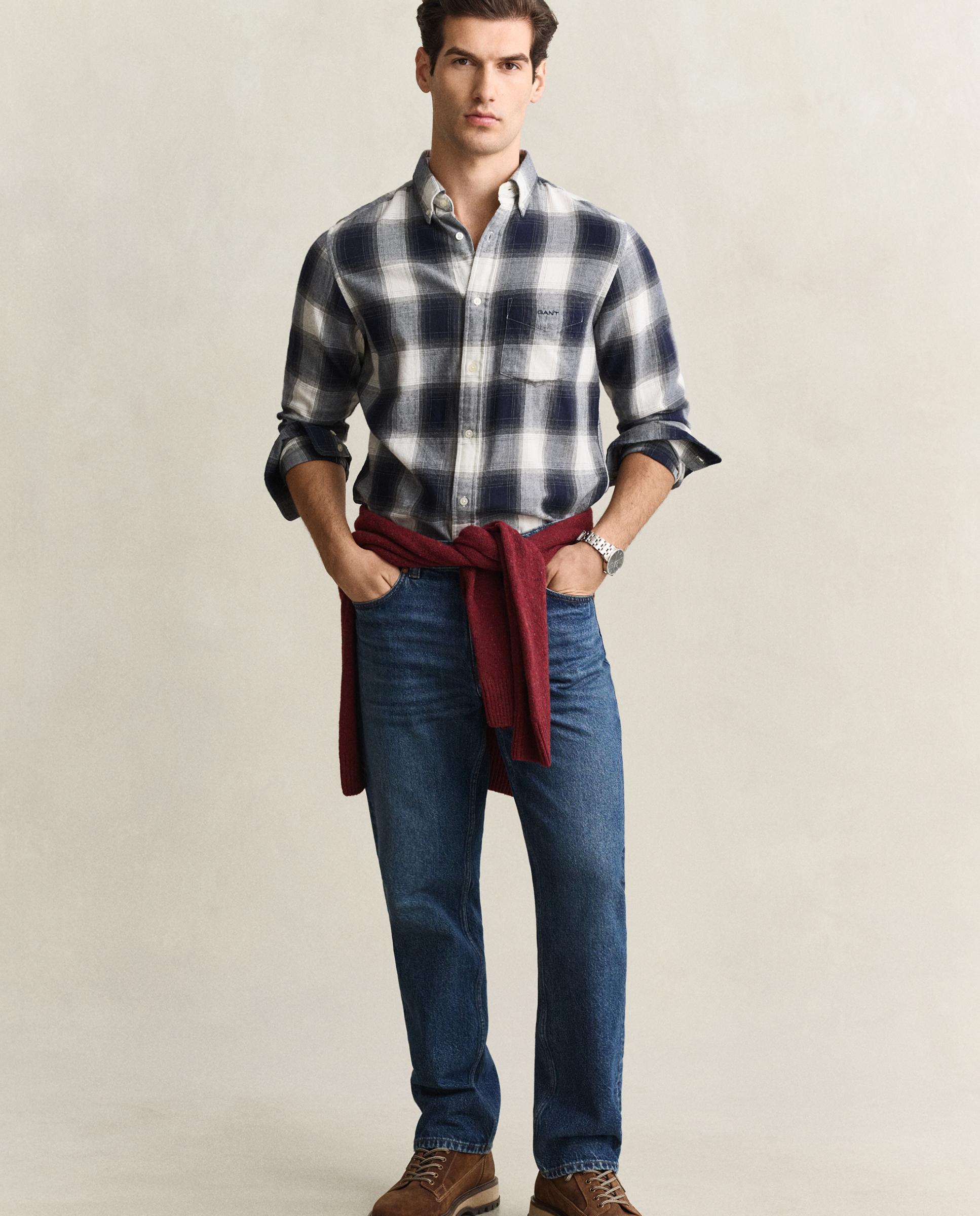 Camisa de cuadros de hombre en franela ligera - Gant - Azul oscuro Azul oscuro-2