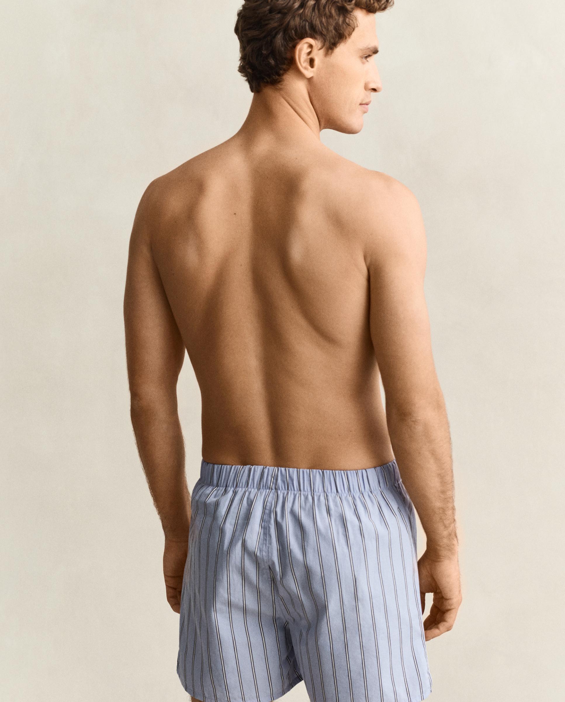 Pack de dos bóxers de tela de hombre a rayas de pernera larga - Gant - Azul claro Azul claro-2