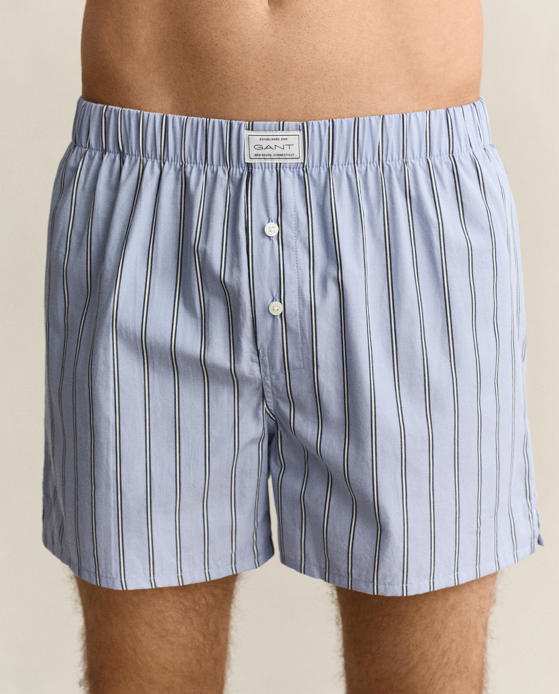Pack de dos bóxers de tela de hombre a rayas de pernera larga - Gant - Azul claro Azul claro-3
