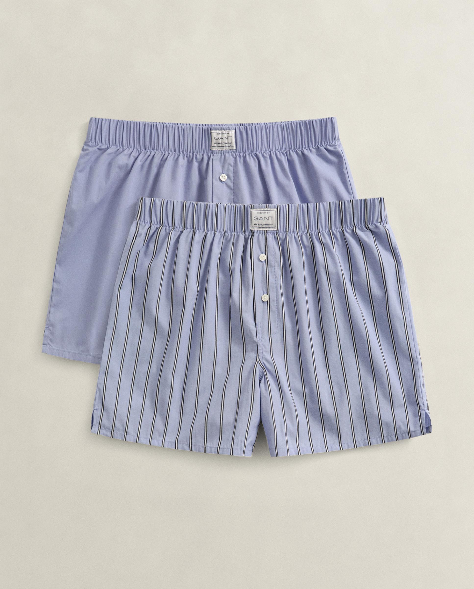 Pack de dos bóxers de tela de hombre a rayas de pernera larga - Gant - Azul claro Azul claro-4