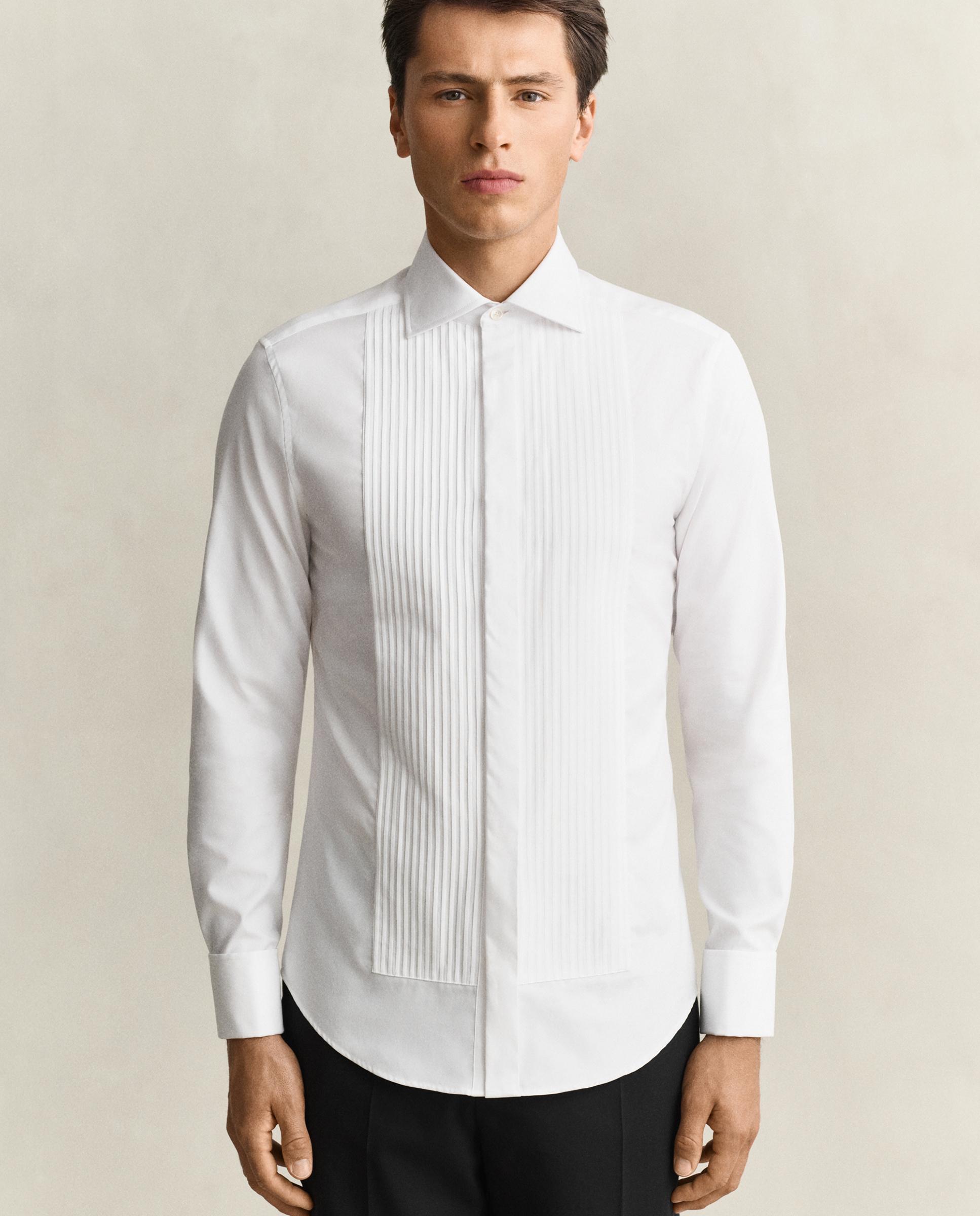 Camisa de vestir de hombre con botones ocultos y canesú plisado en el pecho - Gant - Blanco Blanco-1