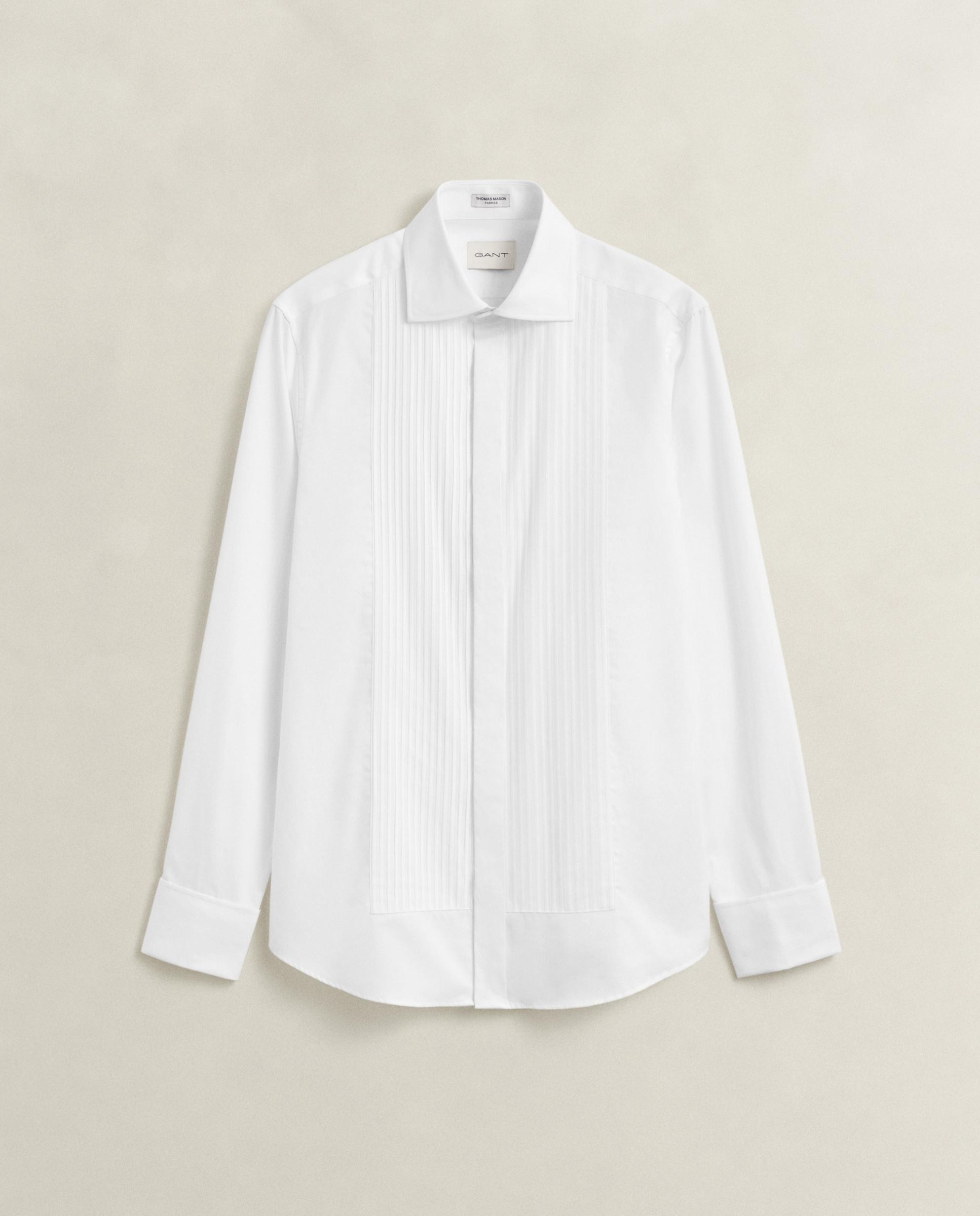 Camisa de vestir de hombre con botones ocultos y canesú plisado en el pecho - Gant - Blanco Blanco-5