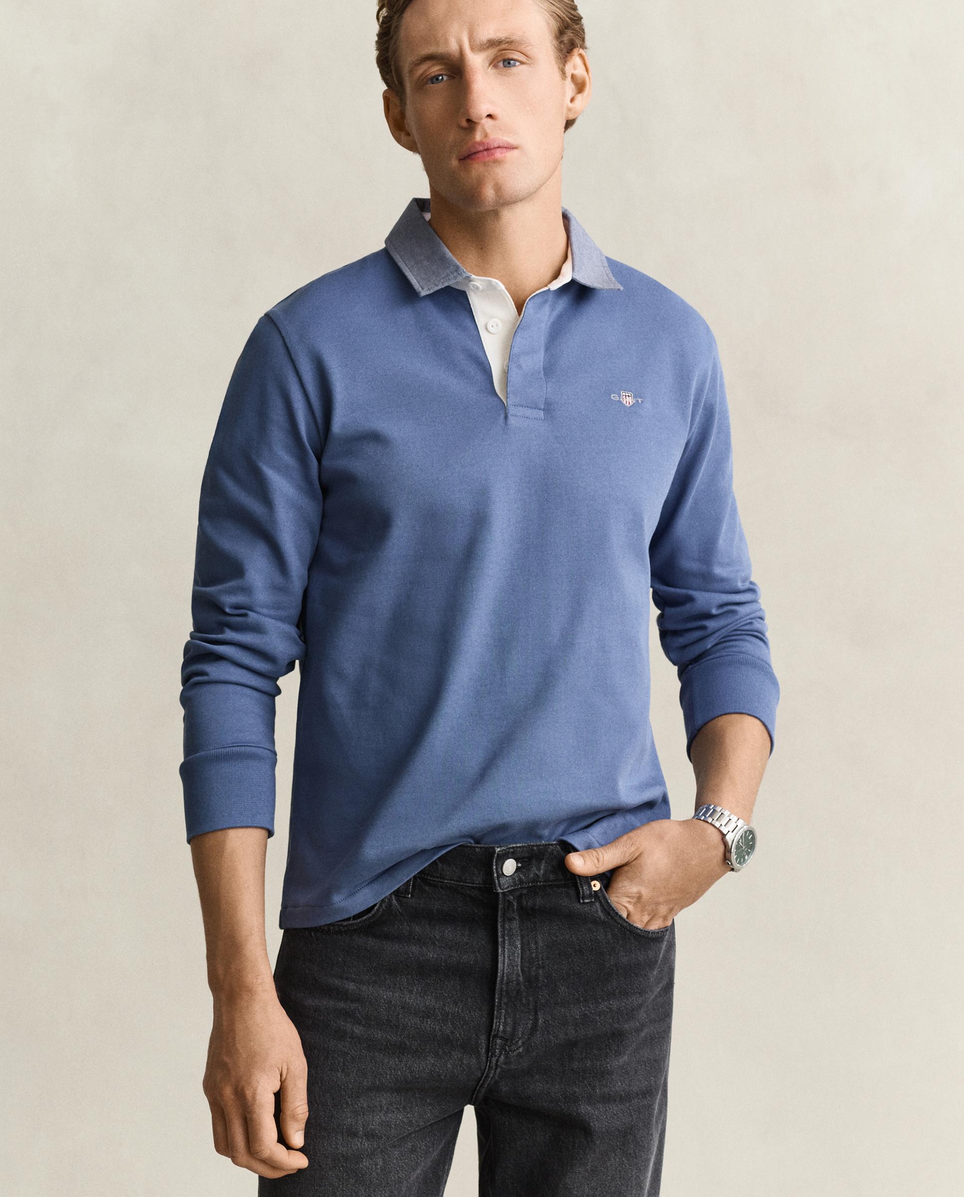 Polo de manga corta de hombre de algodón con insignia gant - Azul Azul-1