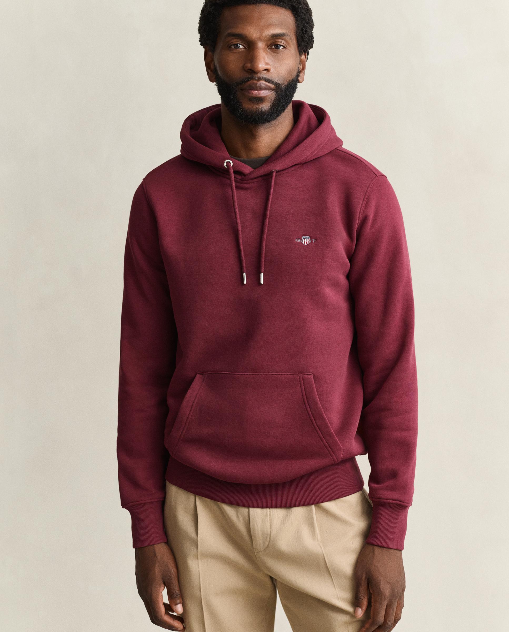 Sudadera con capucha de hombre con logo en el pecho y bolsillo de canguro - Gant - Granate Granate-1