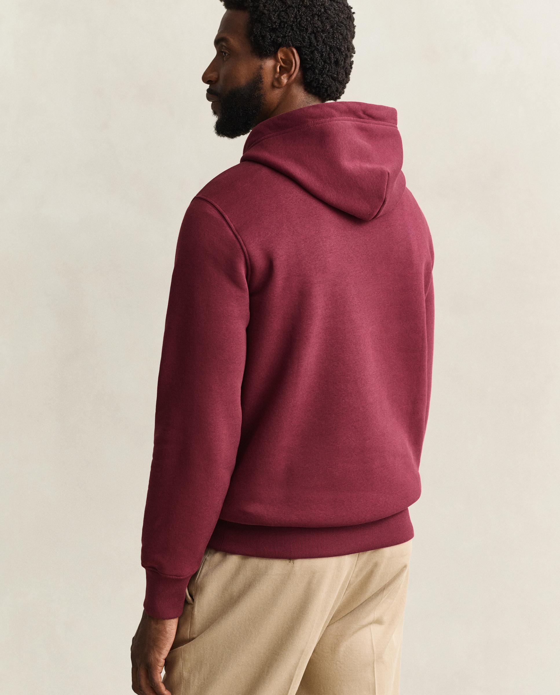 Sudadera con capucha de hombre con logo en el pecho y bolsillo de canguro - Gant - Granate Granate-2