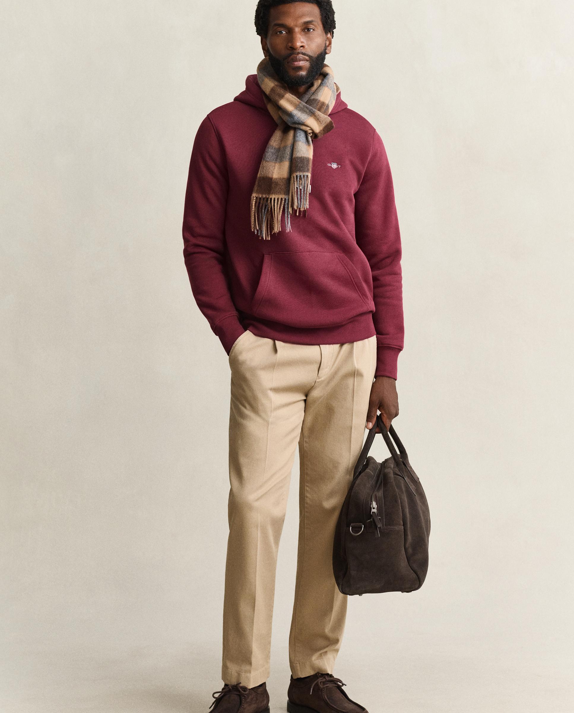 Sudadera con capucha de hombre con logo en el pecho y bolsillo de canguro - Gant - Granate Granate-3