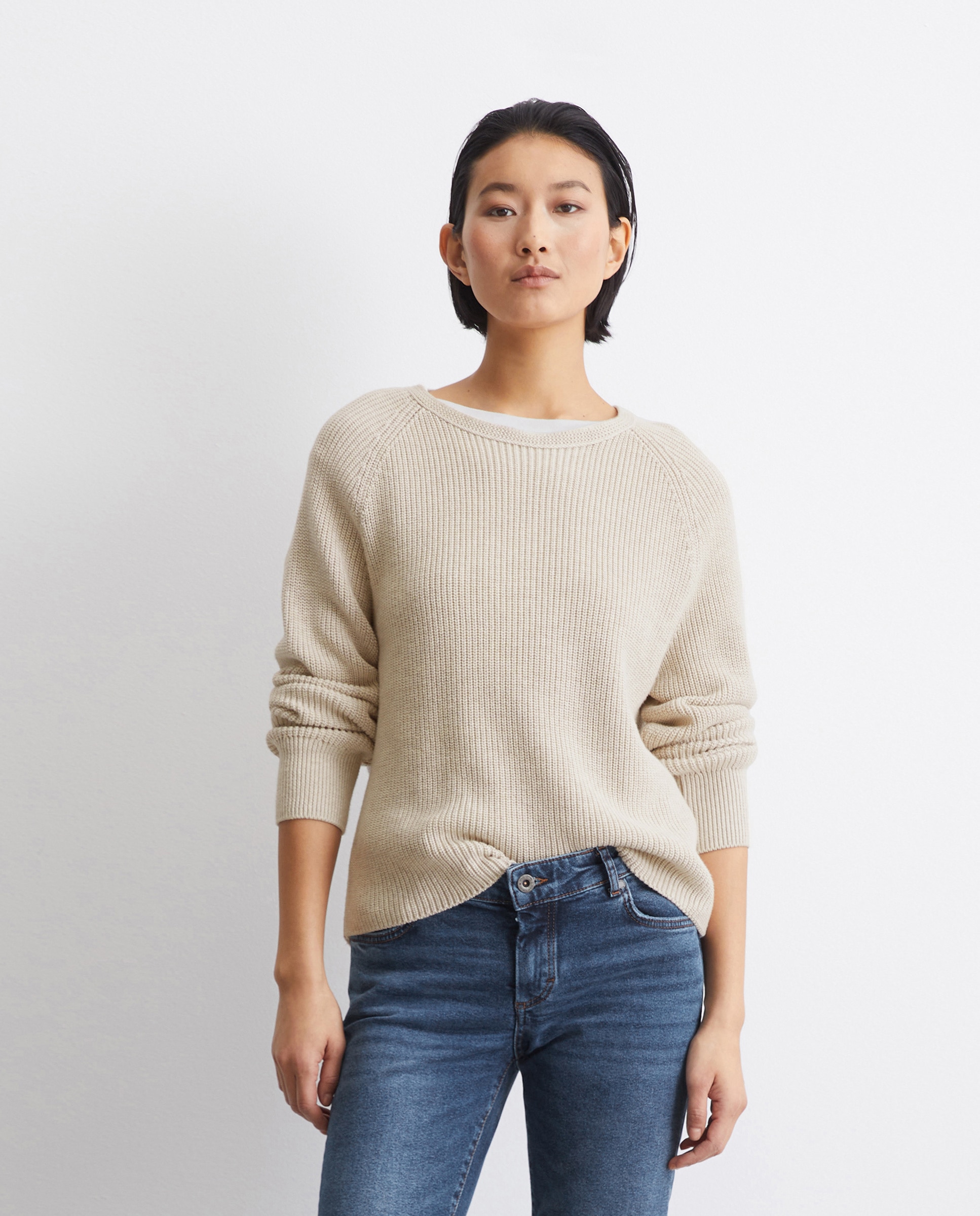 MARC O'POLO - Jersey de mujer de cuello redondo suelto Algodón ecológico pesado.