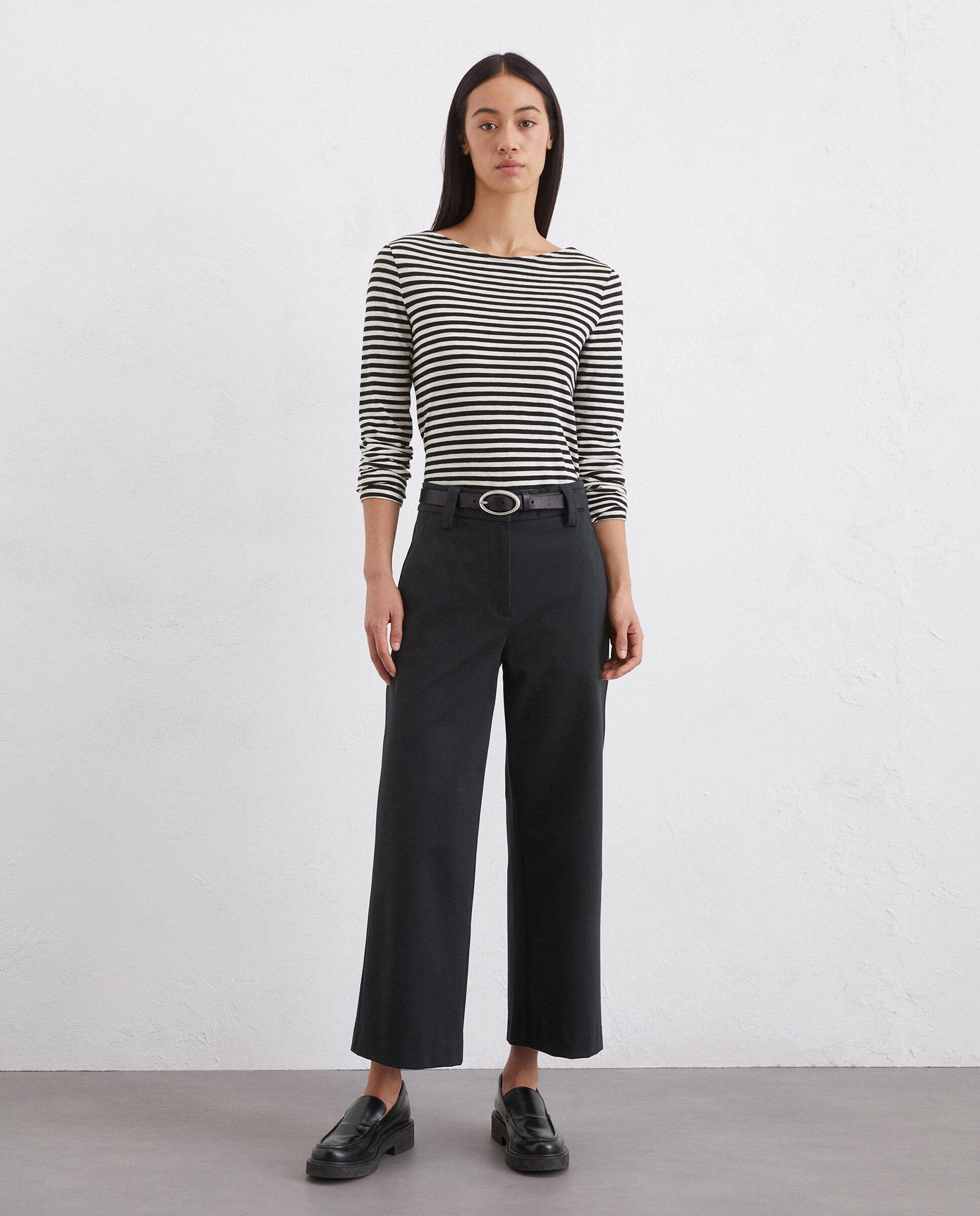 Imagen 0 de Pantalón ancho de tejido interlock mezcla de algodón ecológico elástico Negro