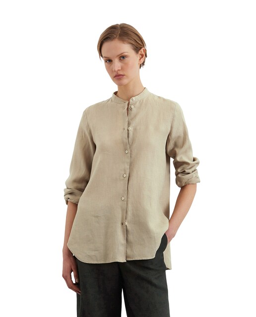 Imagen 0 de Camisa de mujer de lino en forma de A con cuello mao