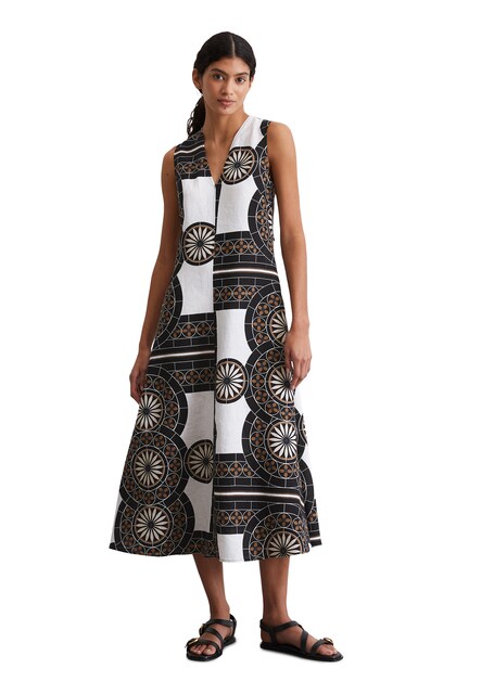 Imagen 0 de Vestido de lino acampanado con estampado