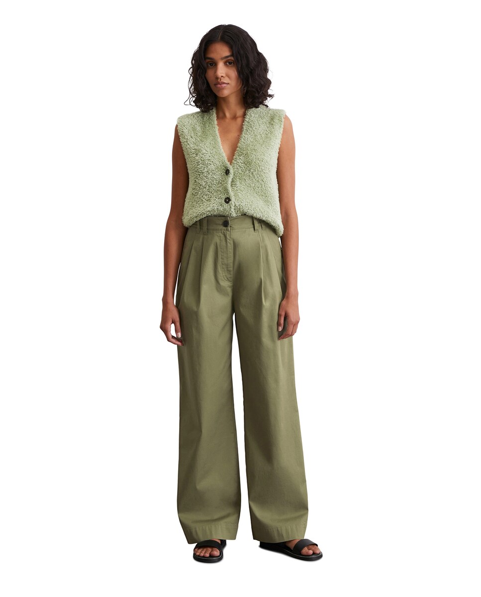 Pantalón ancho de mujer plisado de sarga de algodón orgánico