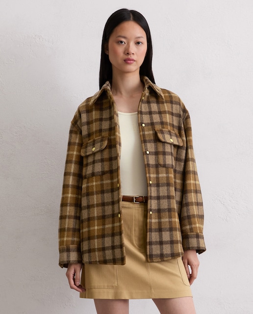 Imagen 0 de Sobrecamisa de mujer de cuadros relajada de mezcla de lana italiana