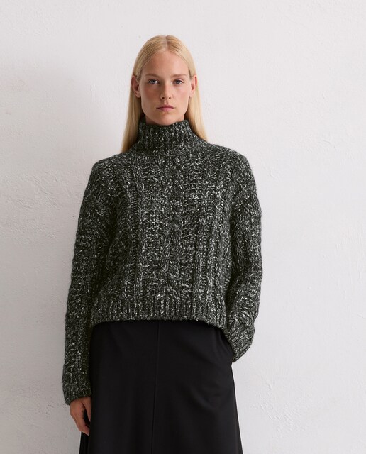 Imagen 0 de Jersey de mujer de punto oversize de lana de alpaca, algodón y lana merina