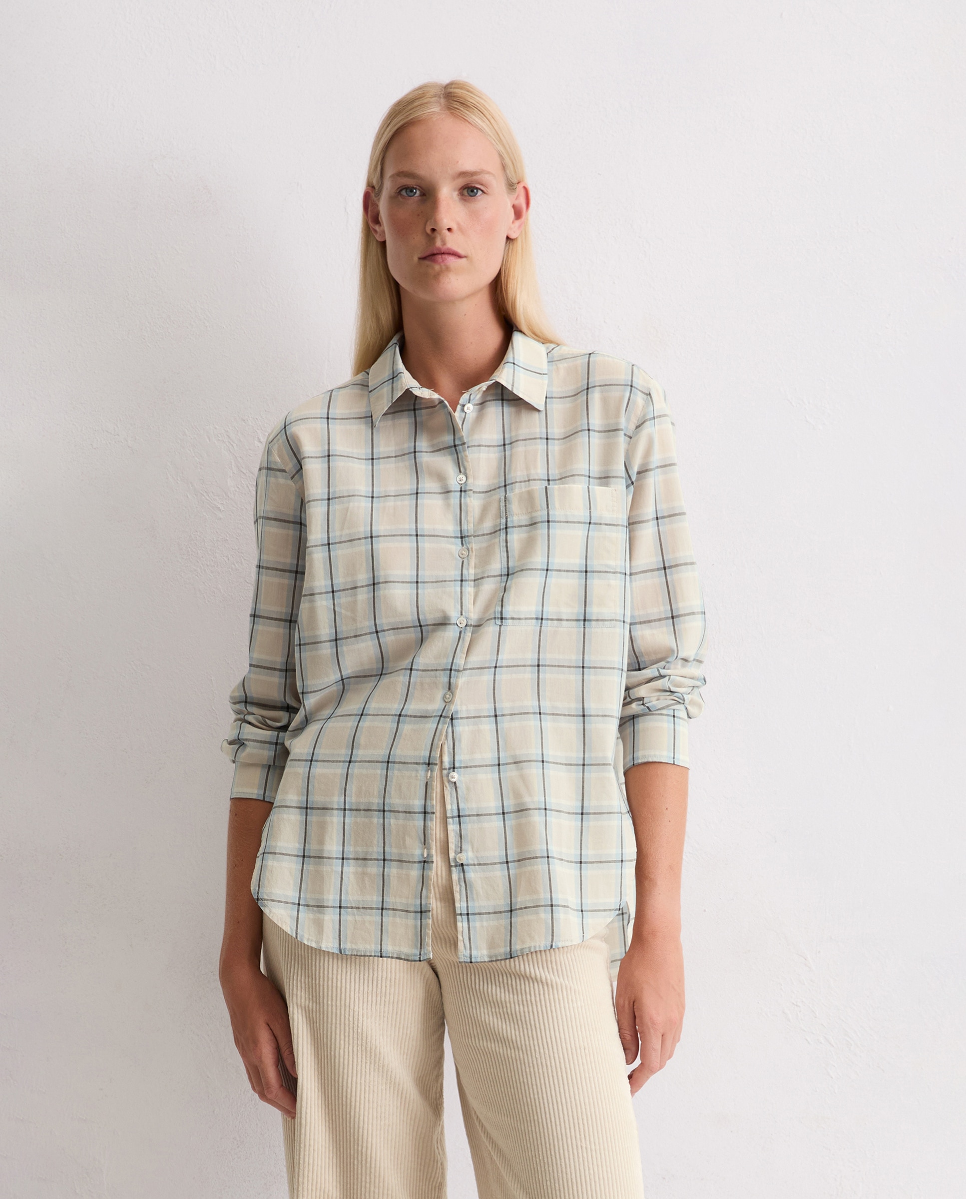 Imagen 0 de Blusa de mujer de cuadros regular de gasa de algodón