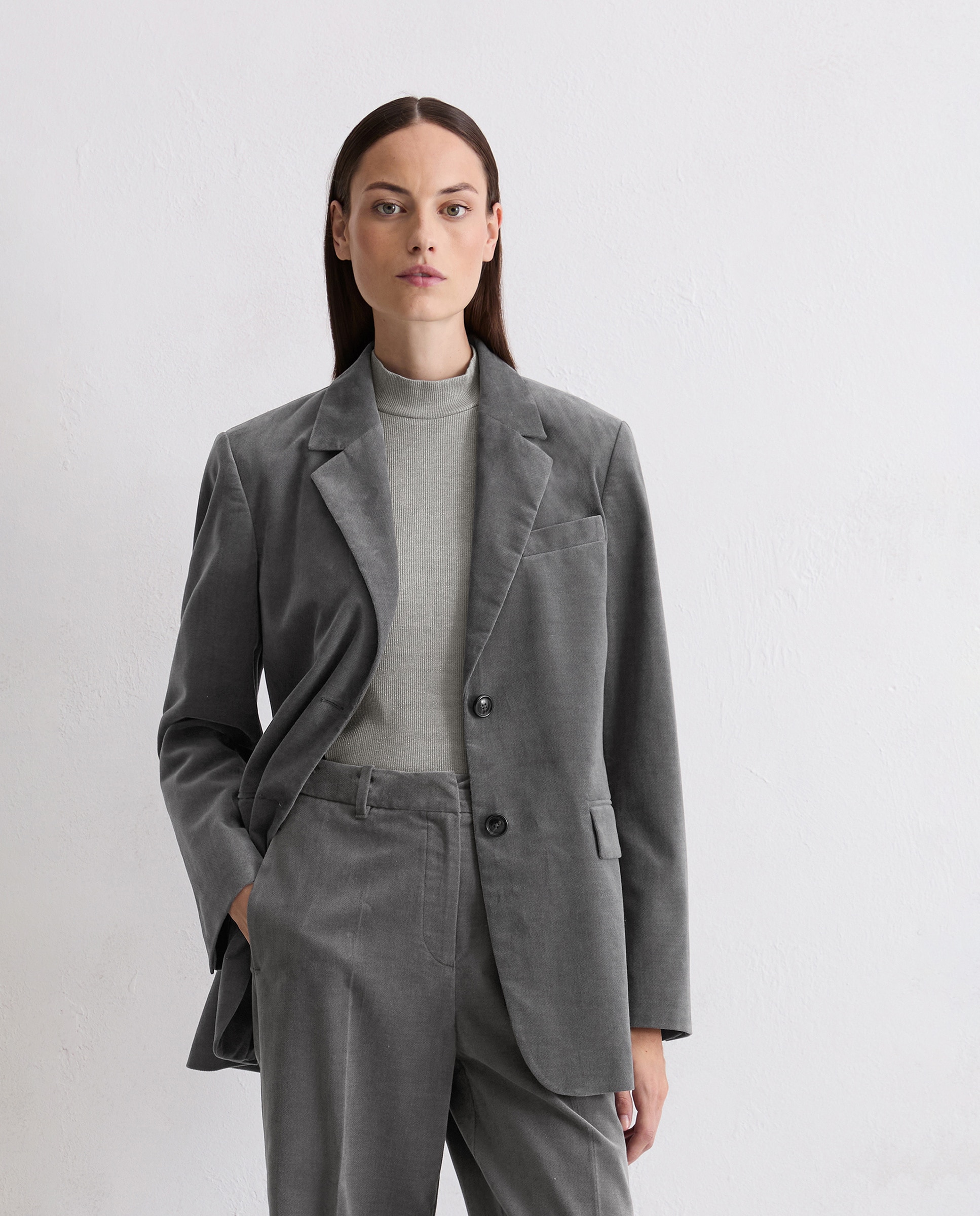 Imagen 0 de Blazer de mujer de terciopelo a medida de algodón orgánico-lyocell elástico