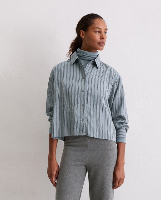 Imagen 0 de Blusa de mujer a rayas relajada cropped de LENZING ECOVERO