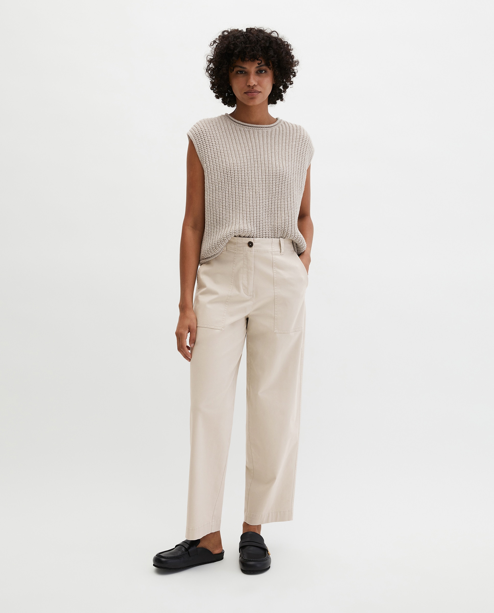 MARC O'POLO - Pantalones rectos de mujer de cañón de sarga de algodón cepillado.