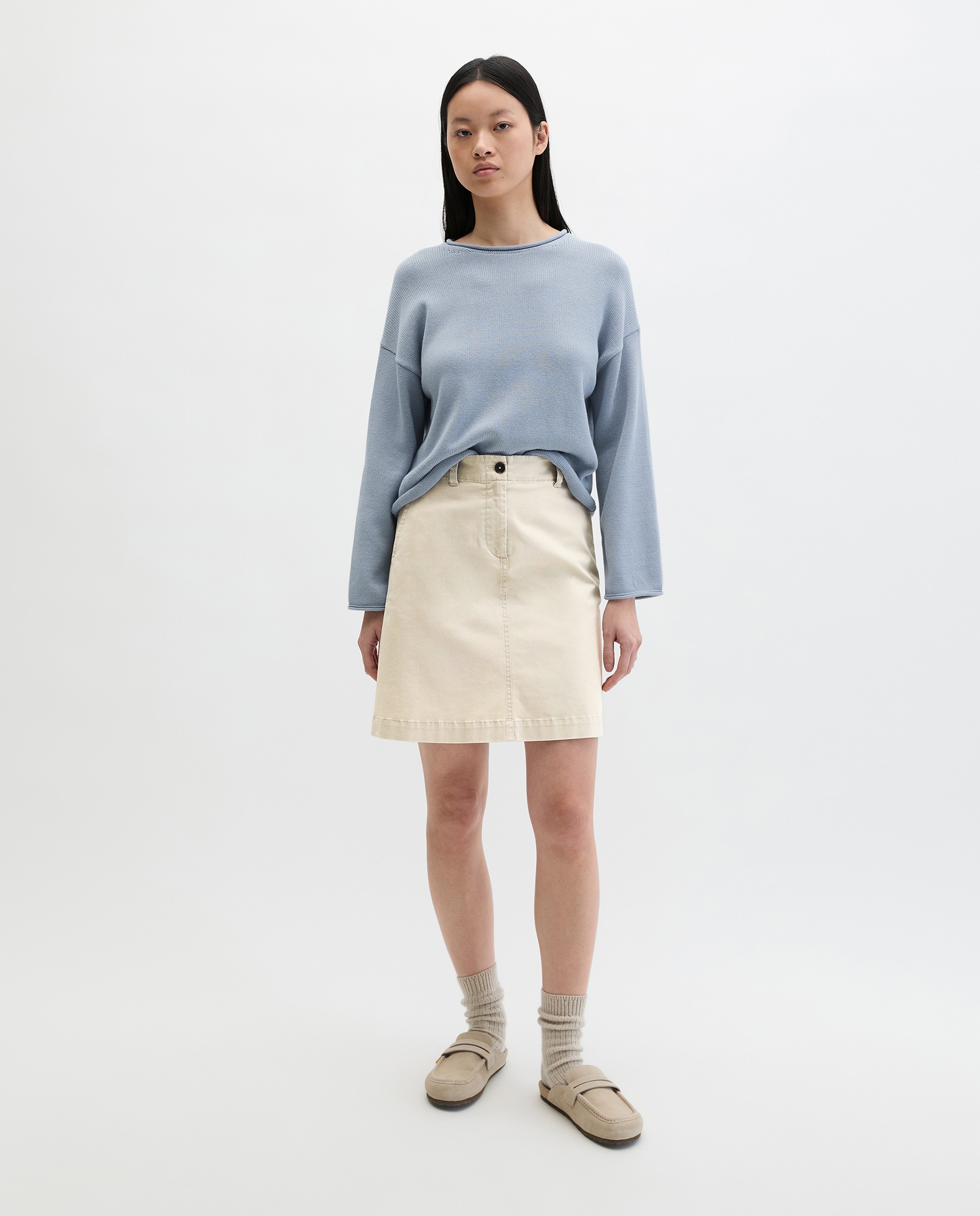 MARC O'POLO - Falda corta regular de sarga de algodón cepillado.
