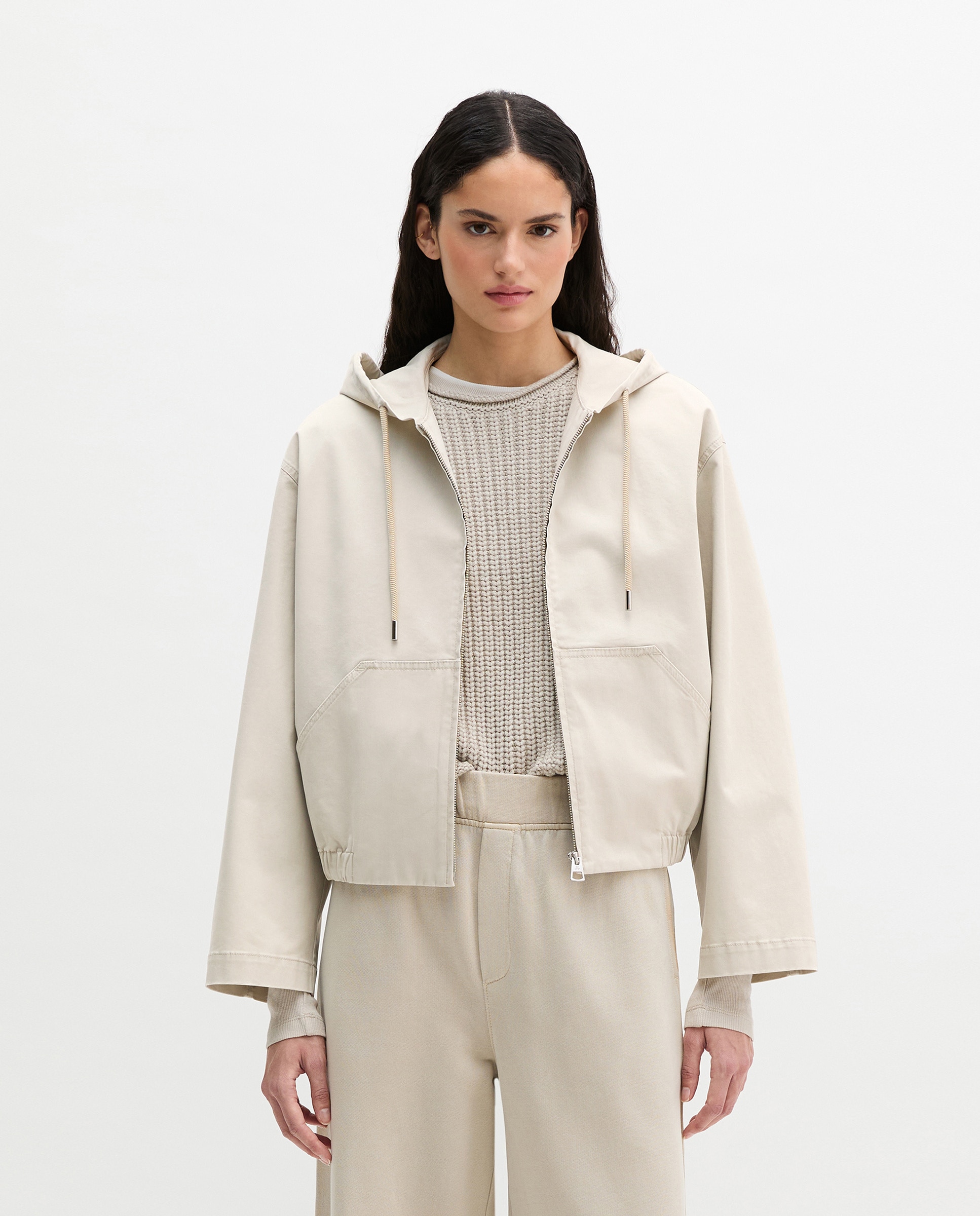 MARC O'POLO - Chaqueta de mujer con capucha suelta de sarga de algodón cepillado.