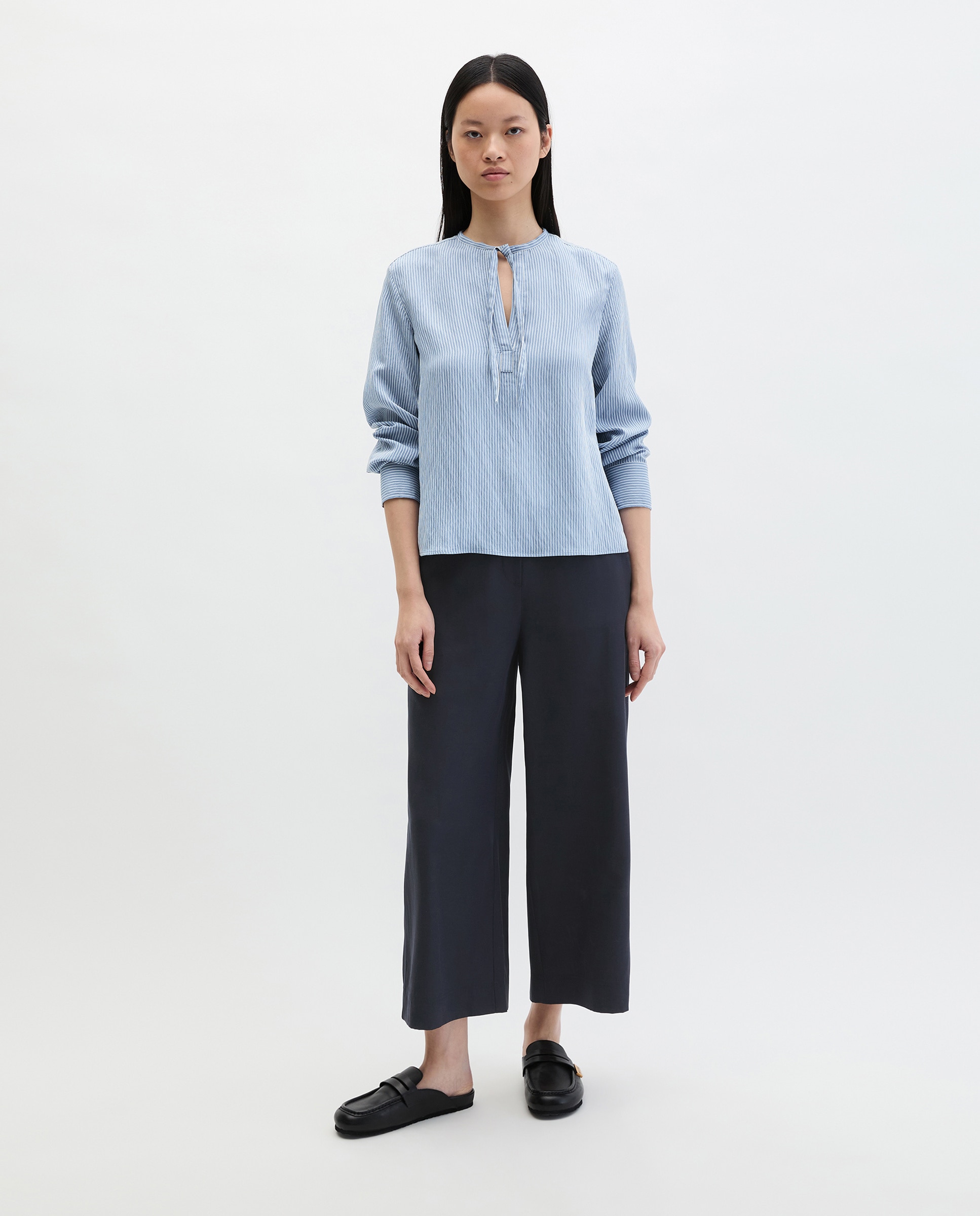 MARC O'POLO - Blusa de mujer de rayas arrugadas en forma de A de LENZING ECOVERO.
