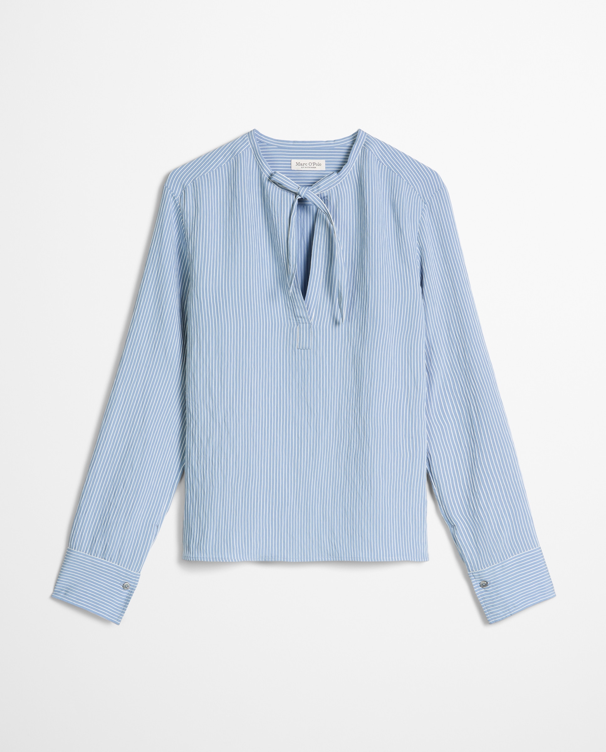 Blusa de mujer de rayas arrugadas en forma de A de LENZING ECOVERO - MARC  O'POLO - Azul celeste Azul celeste-6