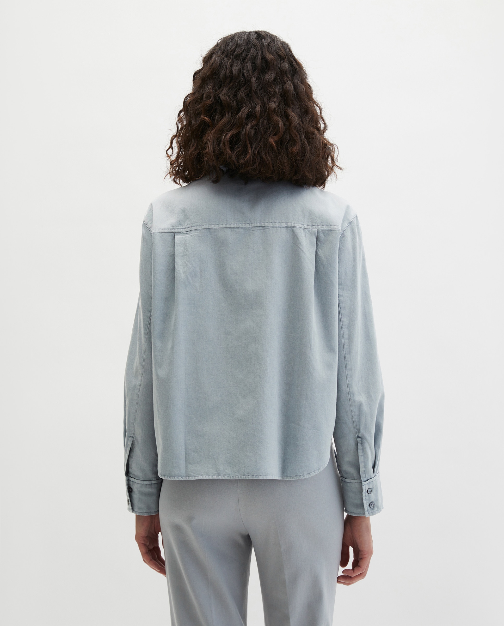Blusa de mujer corta relajada de satén de algodón - MARC  O'POLO - Gris claro Gris claro-2