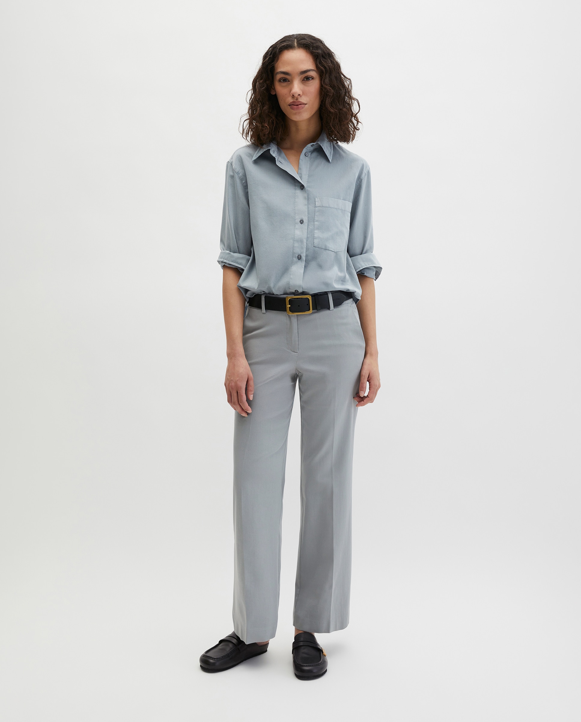 Blusa de mujer corta relajada de satén de algodón - MARC  O'POLO - Gris claro Gris claro-3