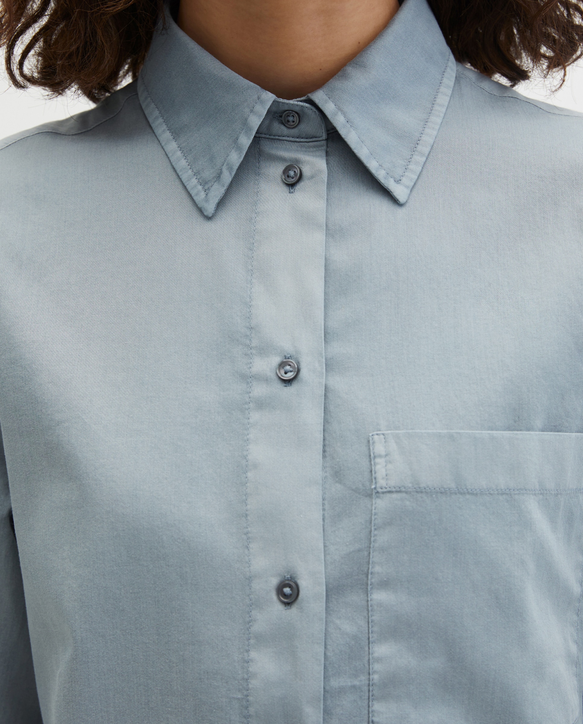 Blusa de mujer corta relajada de satén de algodón - MARC  O'POLO - Gris claro Gris claro-4