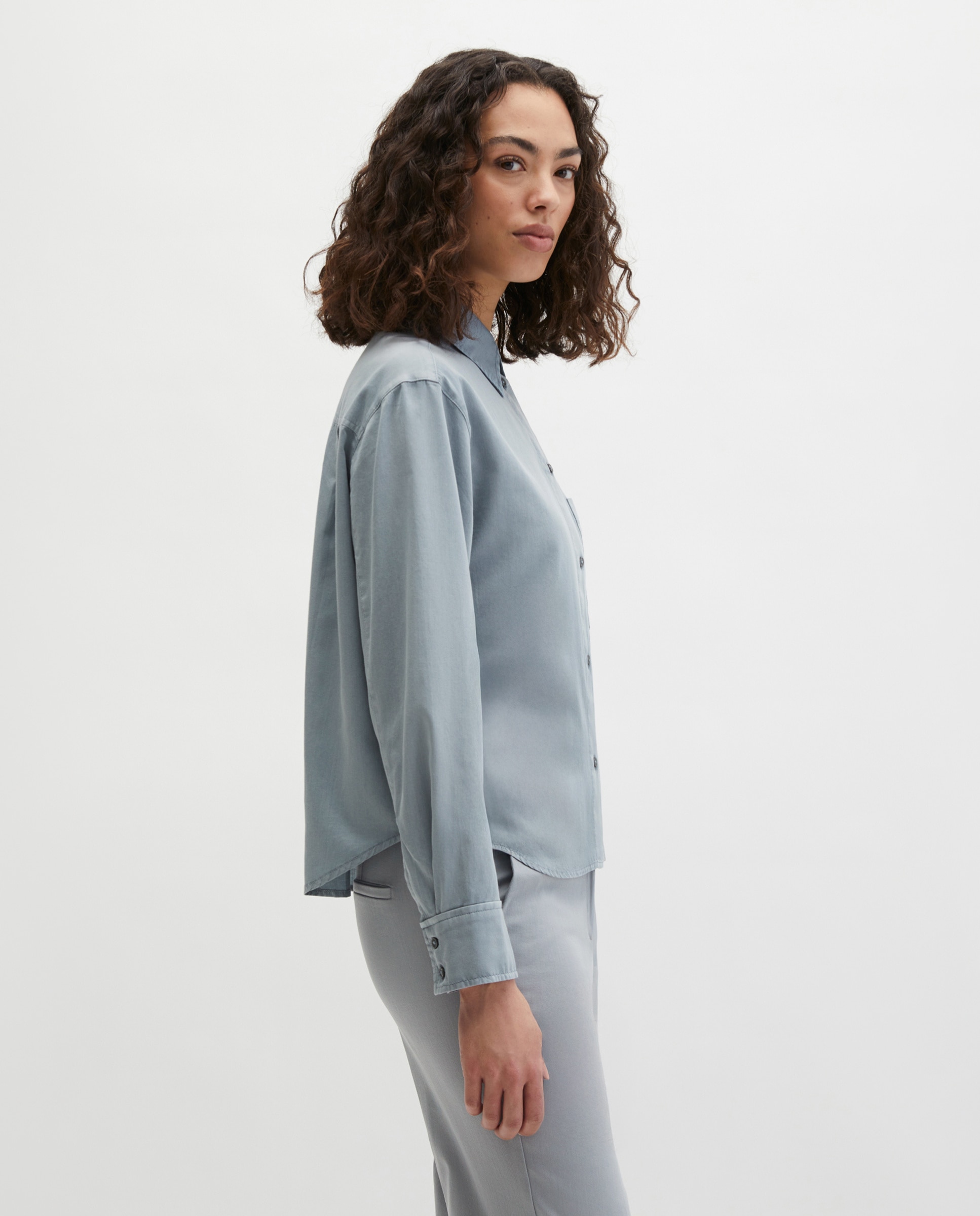 Blusa de mujer corta relajada de satén de algodón - MARC  O'POLO - Gris claro Gris claro-5