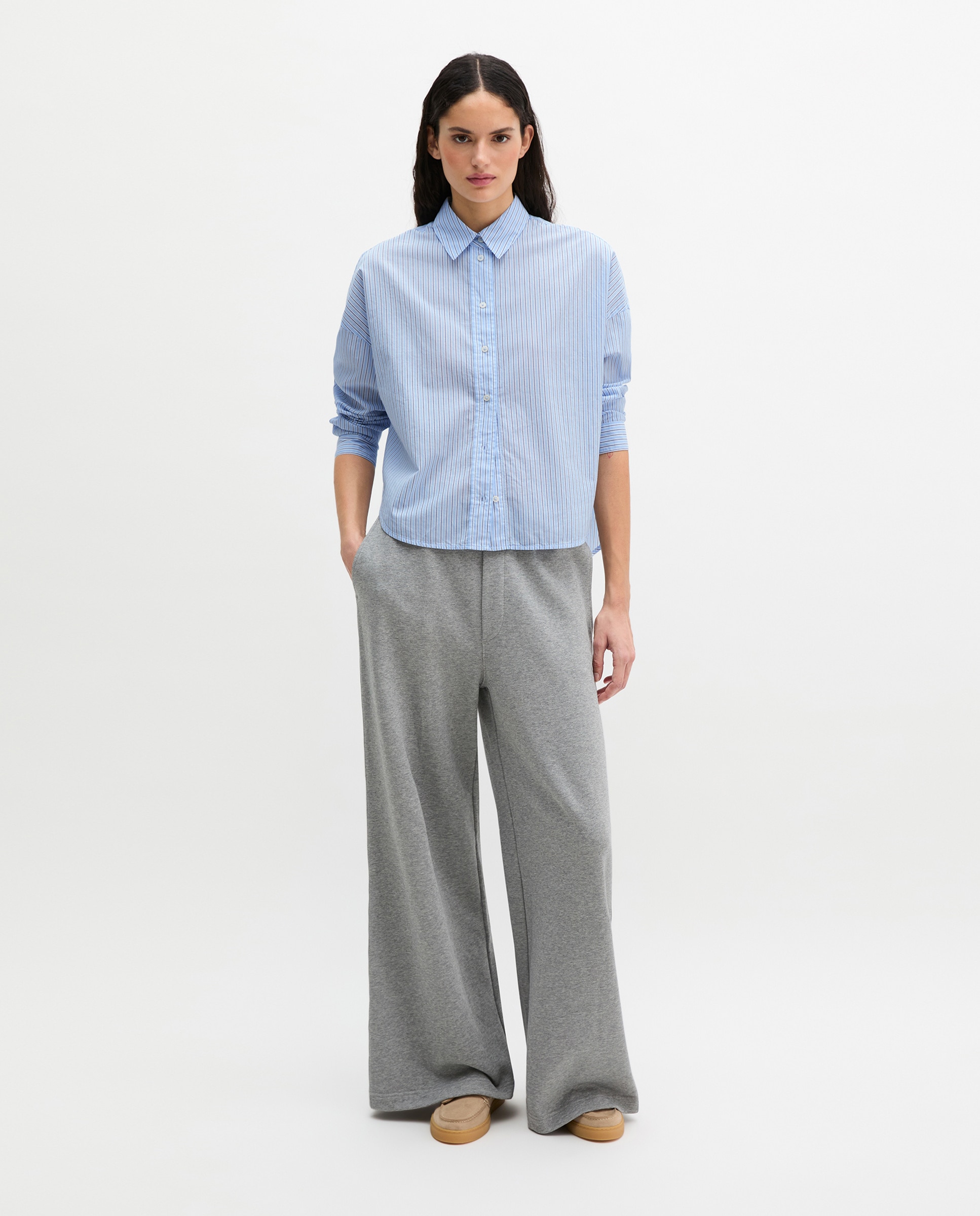 Blusa de mujer de rayas suelta de algodón chambray - MARC  O'POLO - Azul celeste Azul celeste-1