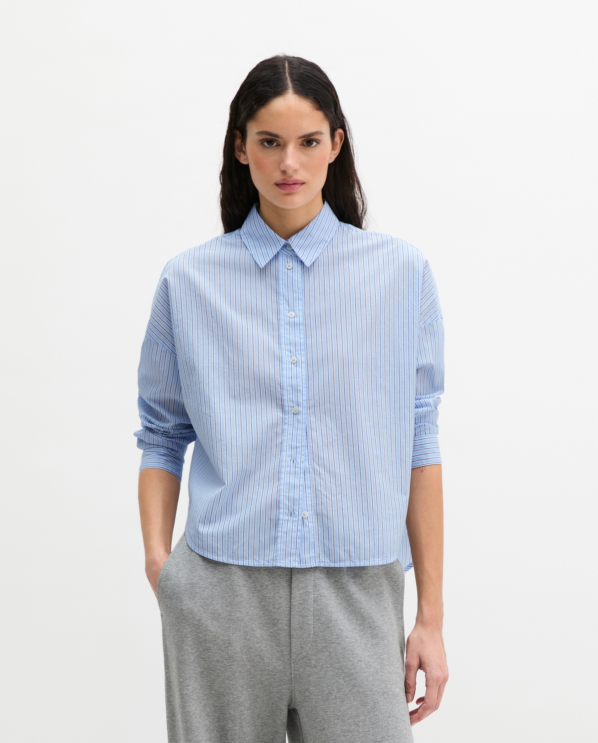 Blusa de mujer de rayas suelta de algodón chambray - MARC  O'POLO - Azul celeste Azul celeste-3