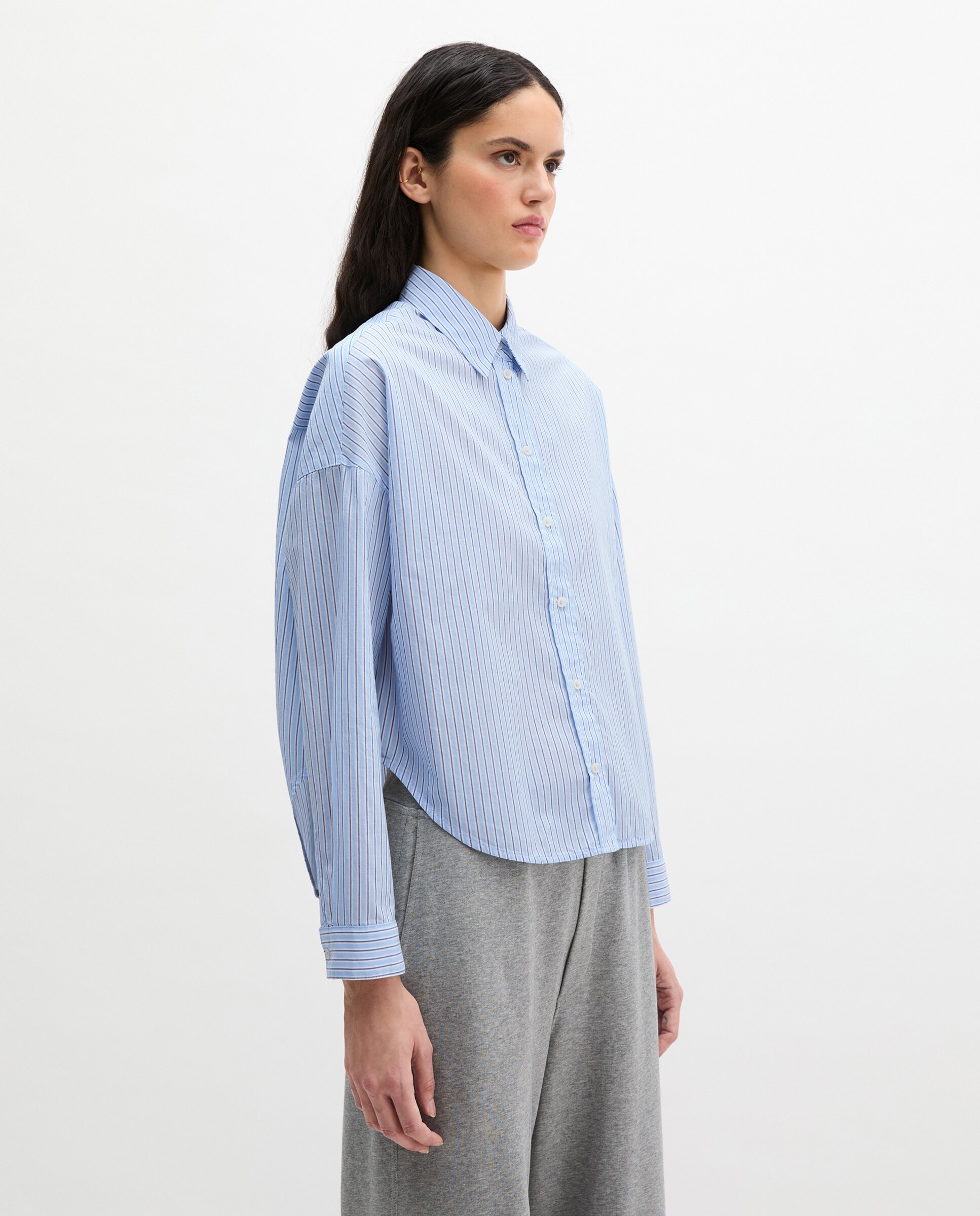 Blusa de mujer de rayas suelta de algodón chambray - MARC  O'POLO - Azul celeste Azul celeste-5