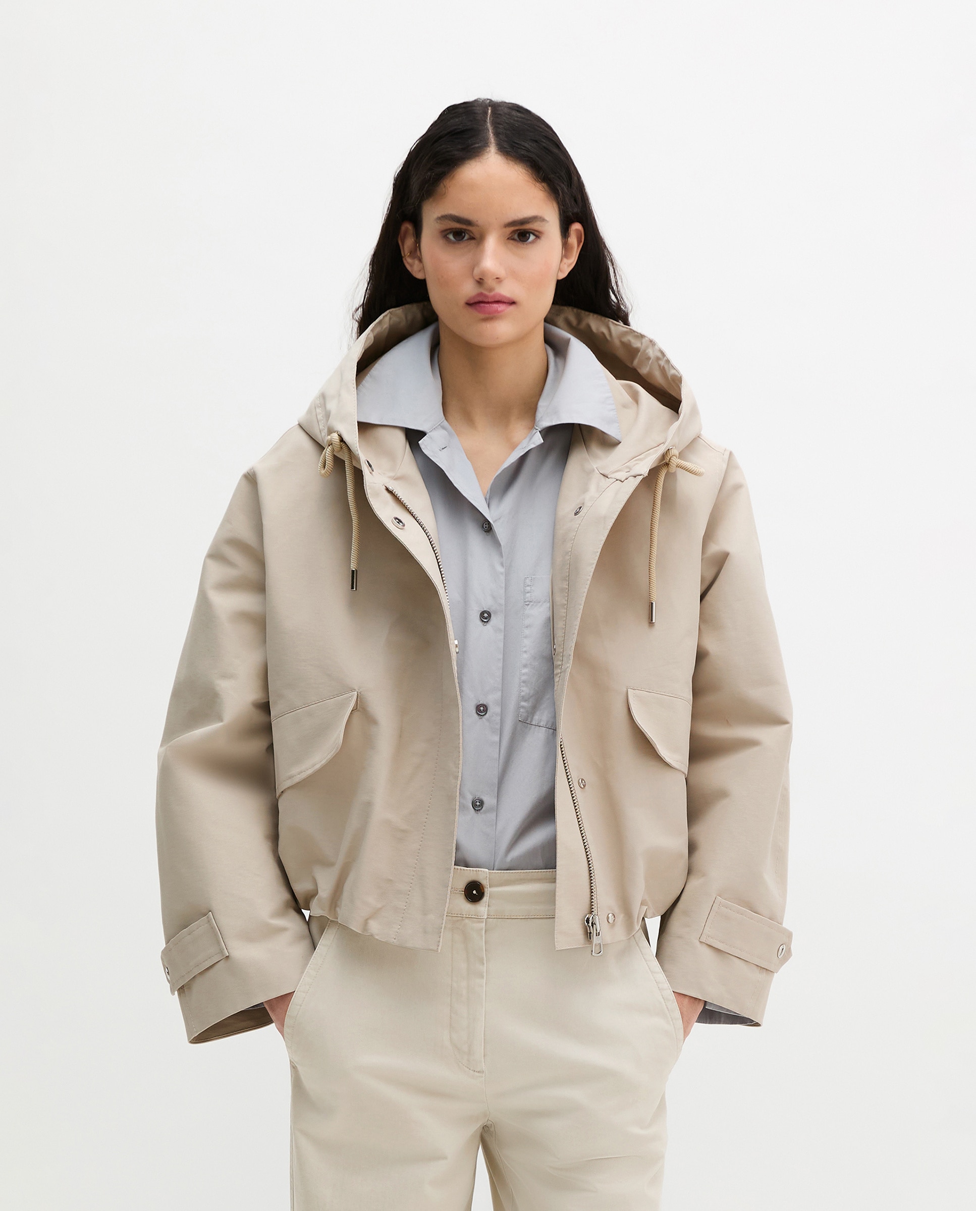 MARC O'POLO - Chaqueta de mujer de lona con capucha relajada de mezcla de algodón y nailon.