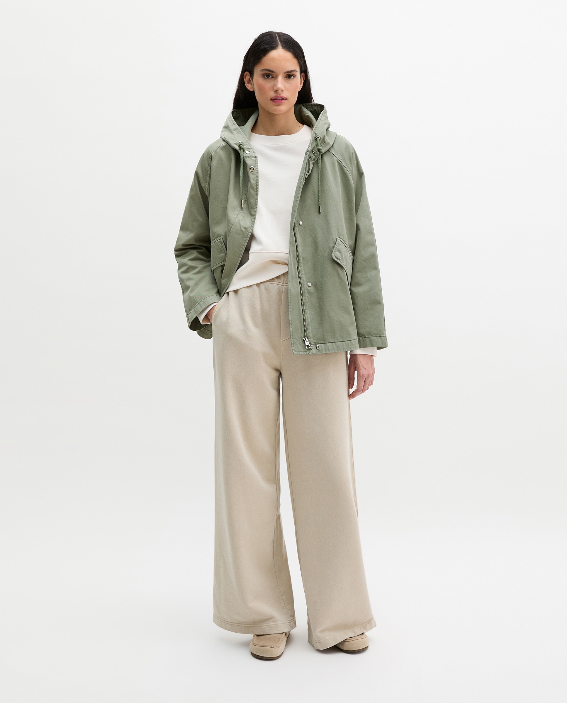 MARC O'POLO - Chaqueta de mujer de capa con capucha relajada de sarga de algodón ecológico.