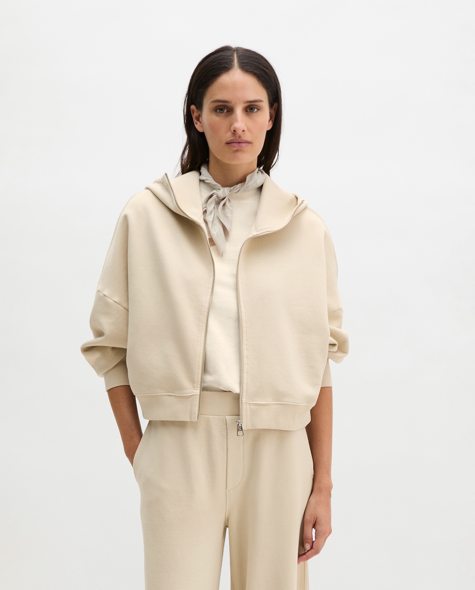 Sudadera de mujer con capucha y logo relajado con algodón reciclado - MARC  O'POLO - Beige Beige-1