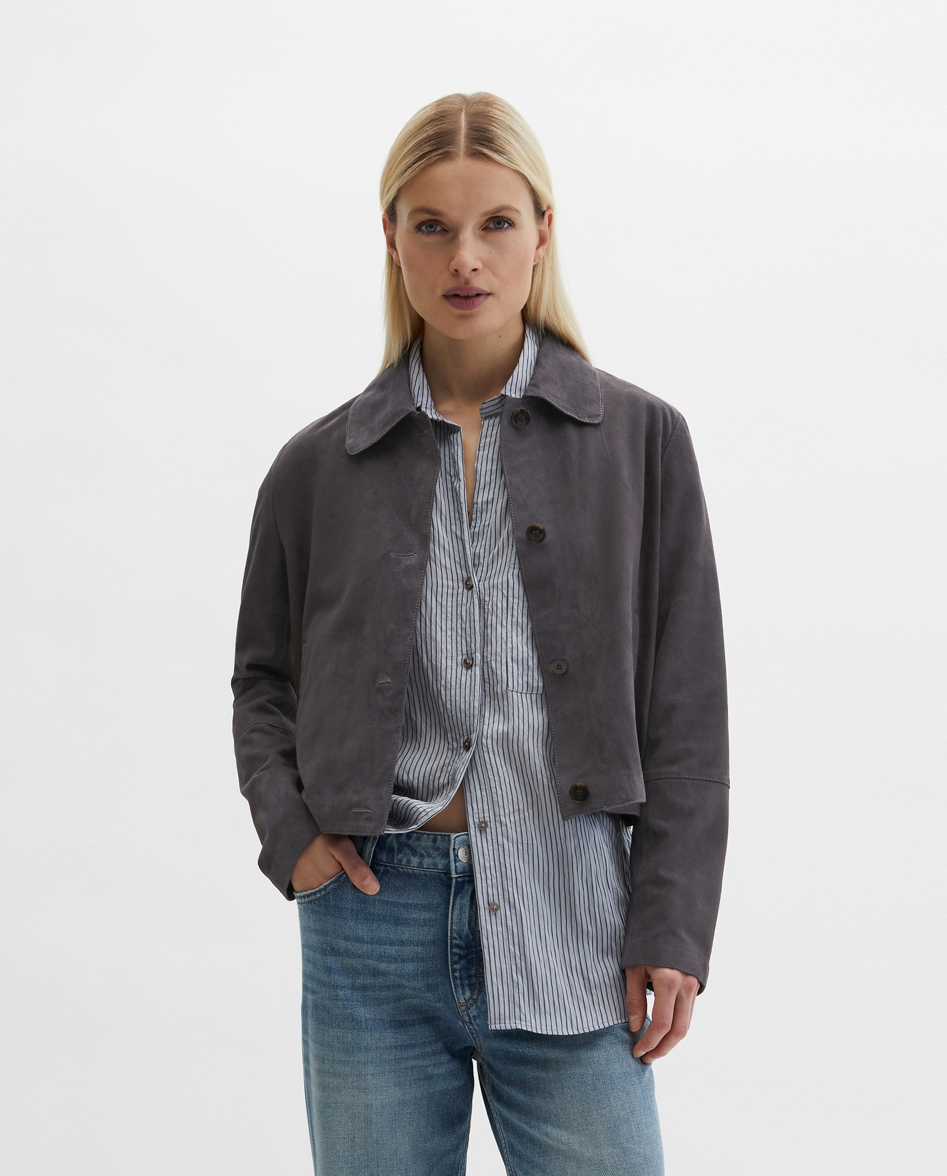 MARC O'POLO - Chaqueta de mujer entallada de ante de suave piel de cabra.