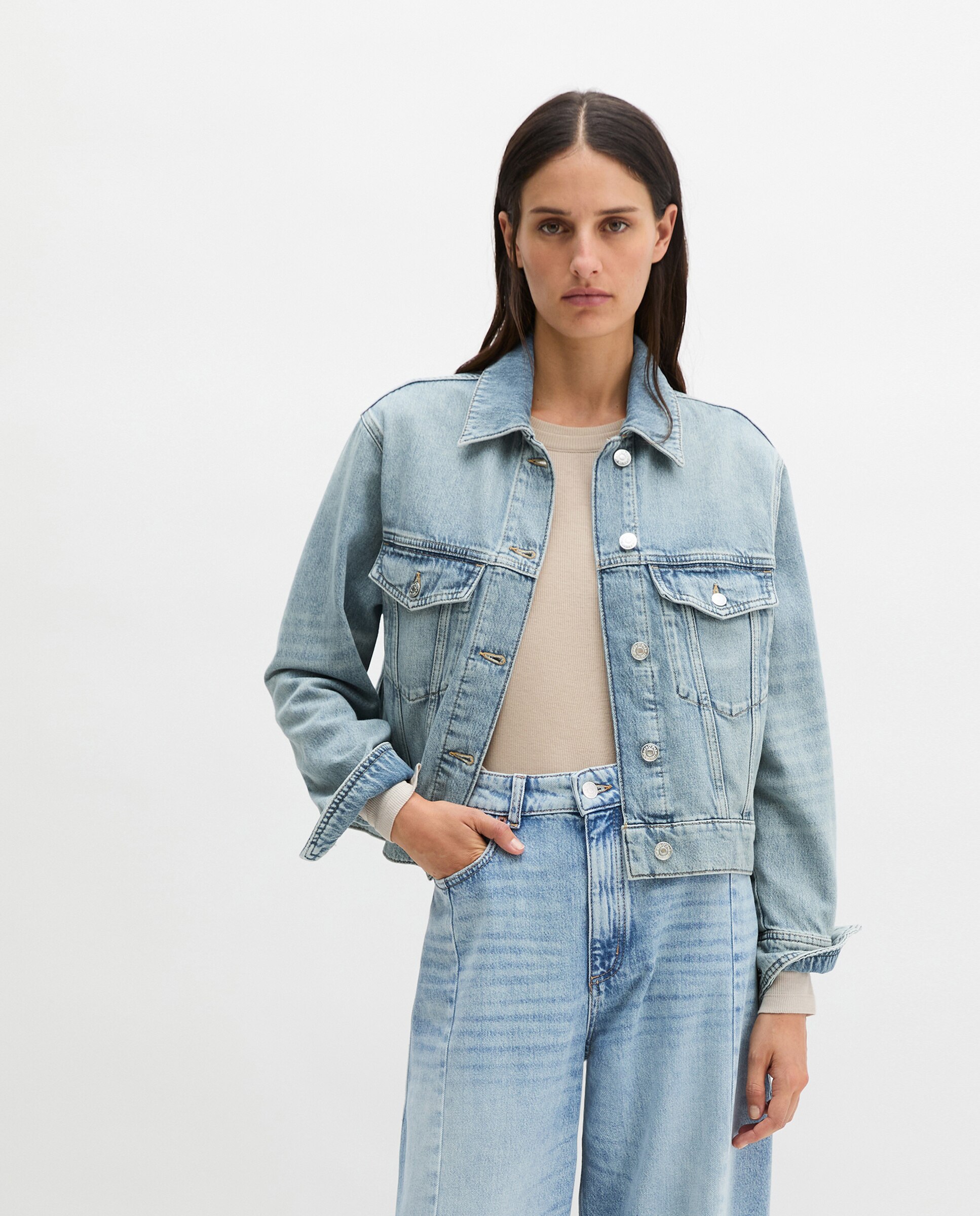 Imagen 0 de Chaqueta de mujer vaquera relajada de puro algodón orgánico Azul claro