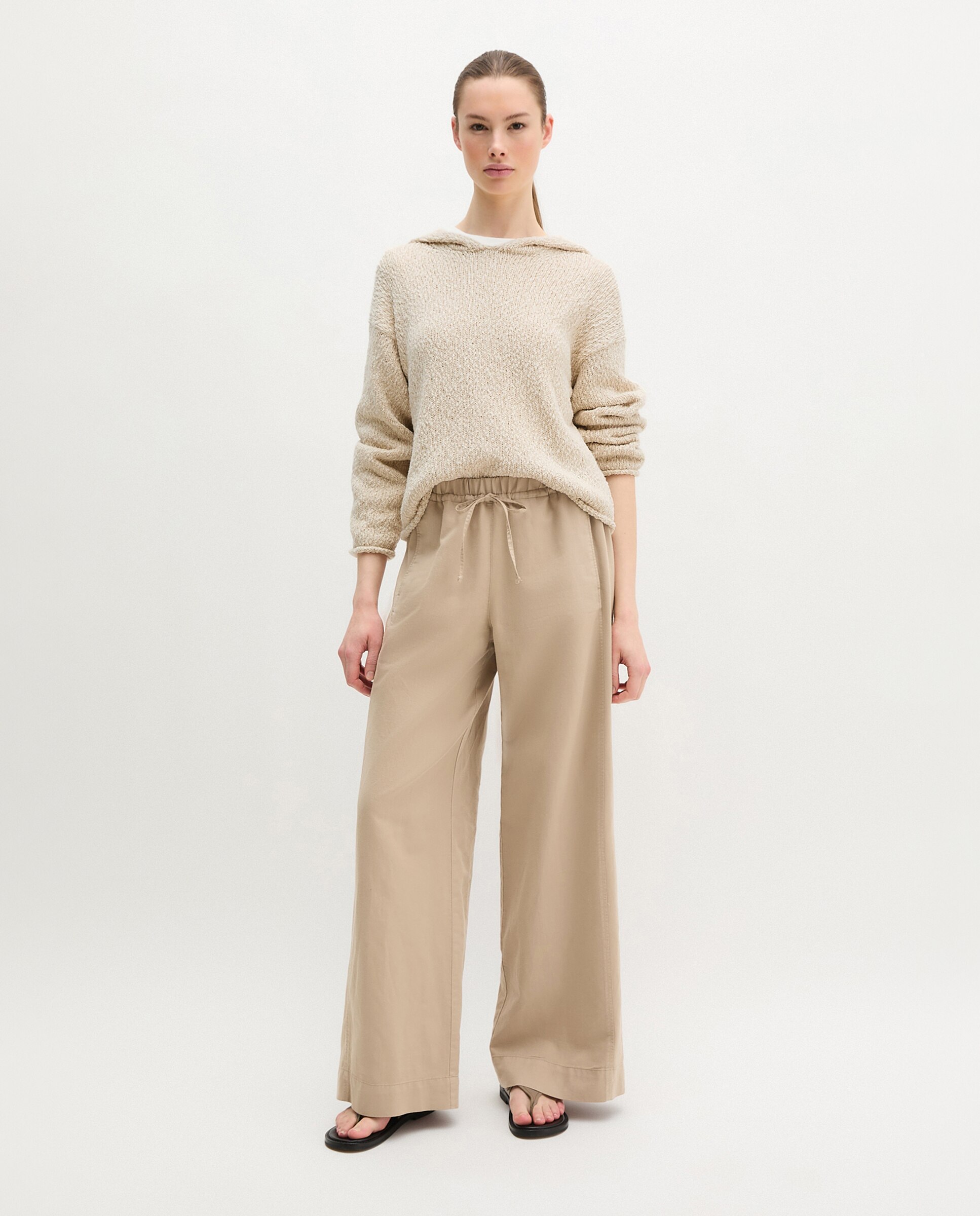 MARC O'POLO - Pantalones de mujer anchos confeccionado en mezcla de algodón orgánico-TENCEL lyocell-linen.