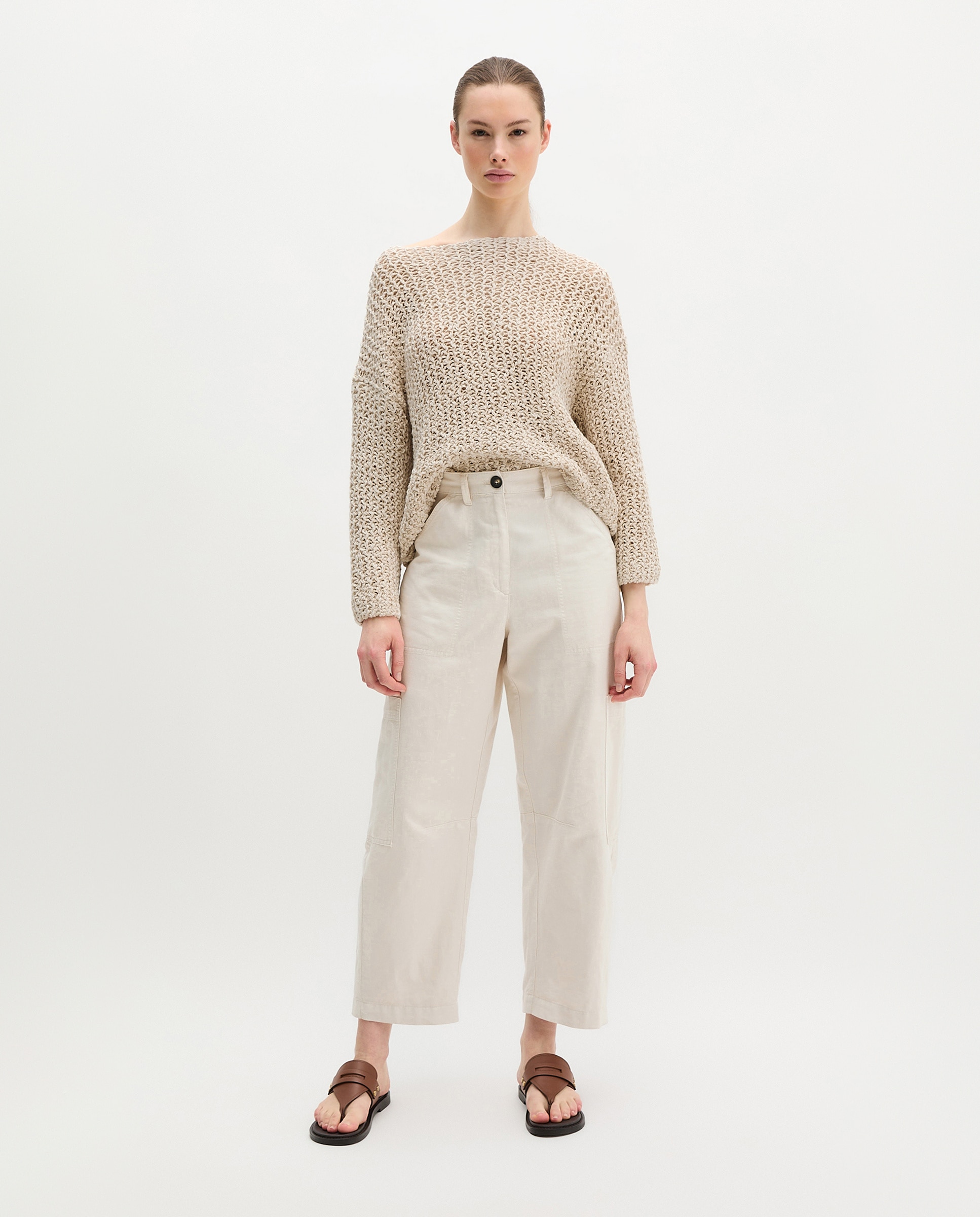 MARC O'POLO - Pantalones rectos de mujer de barril sueltos mezcla de algodón orgánico, lyocell y lino.