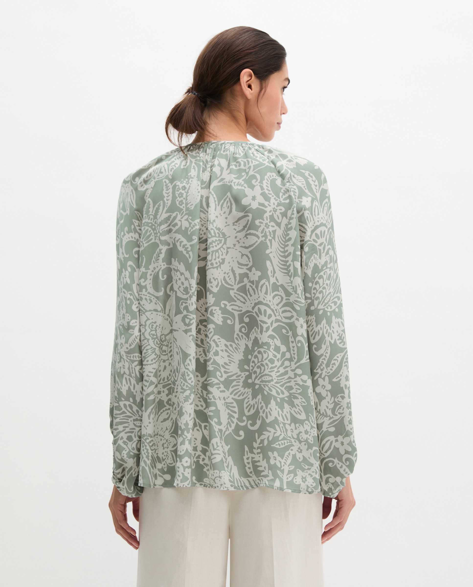Blusa de mujer estampada suelta de sarga ligera de viscosa - MARC  O'POLO - Verde claro Verde claro-2