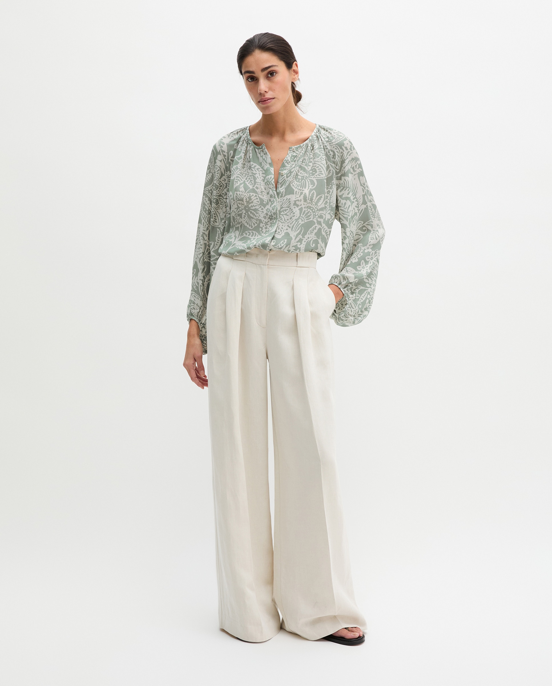 Blusa de mujer estampada suelta de sarga ligera de viscosa - MARC  O'POLO - Verde claro Verde claro-3