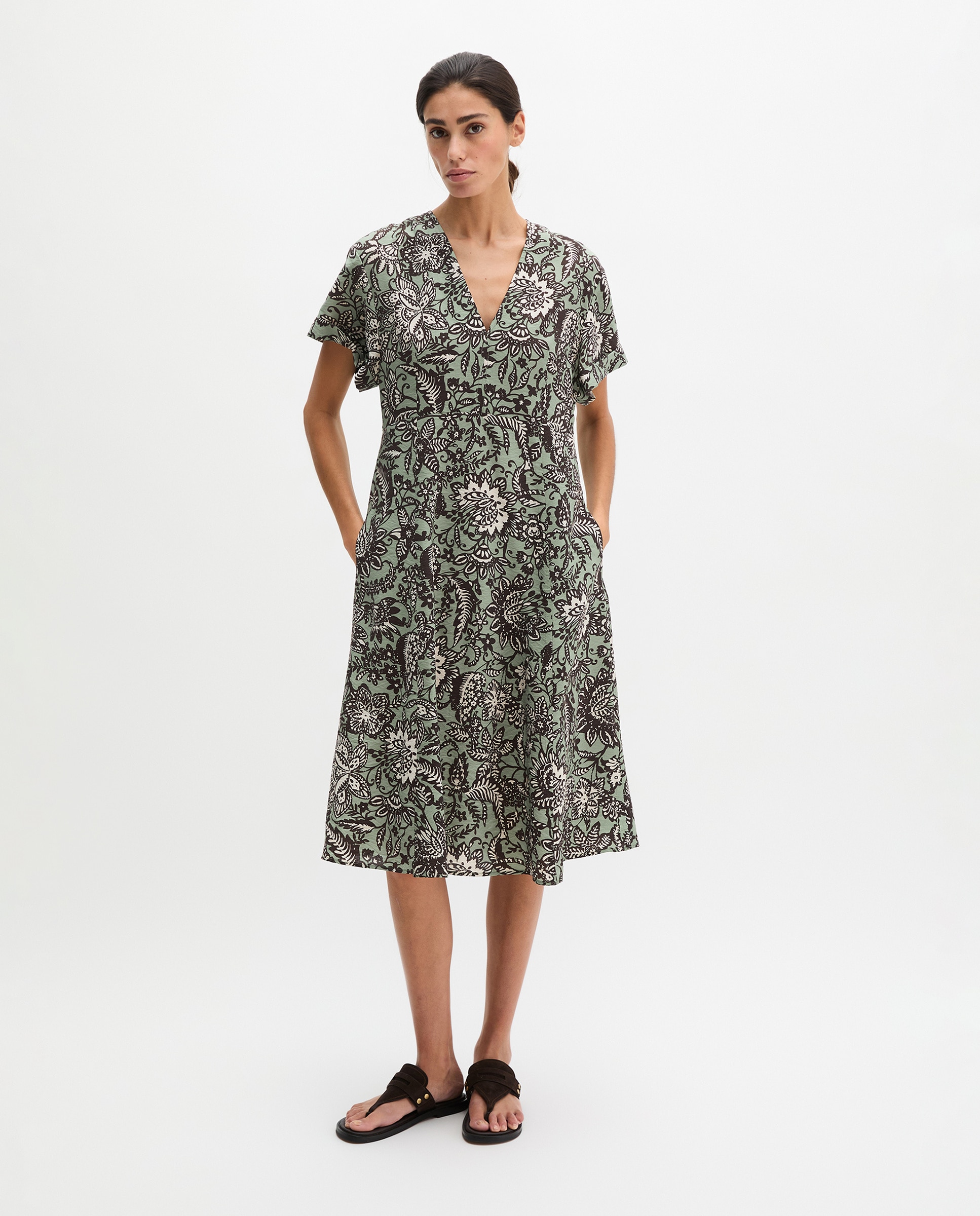 MARC O'POLO - Vestido midi con forma de arruga de mezcla de viscosa estampada.