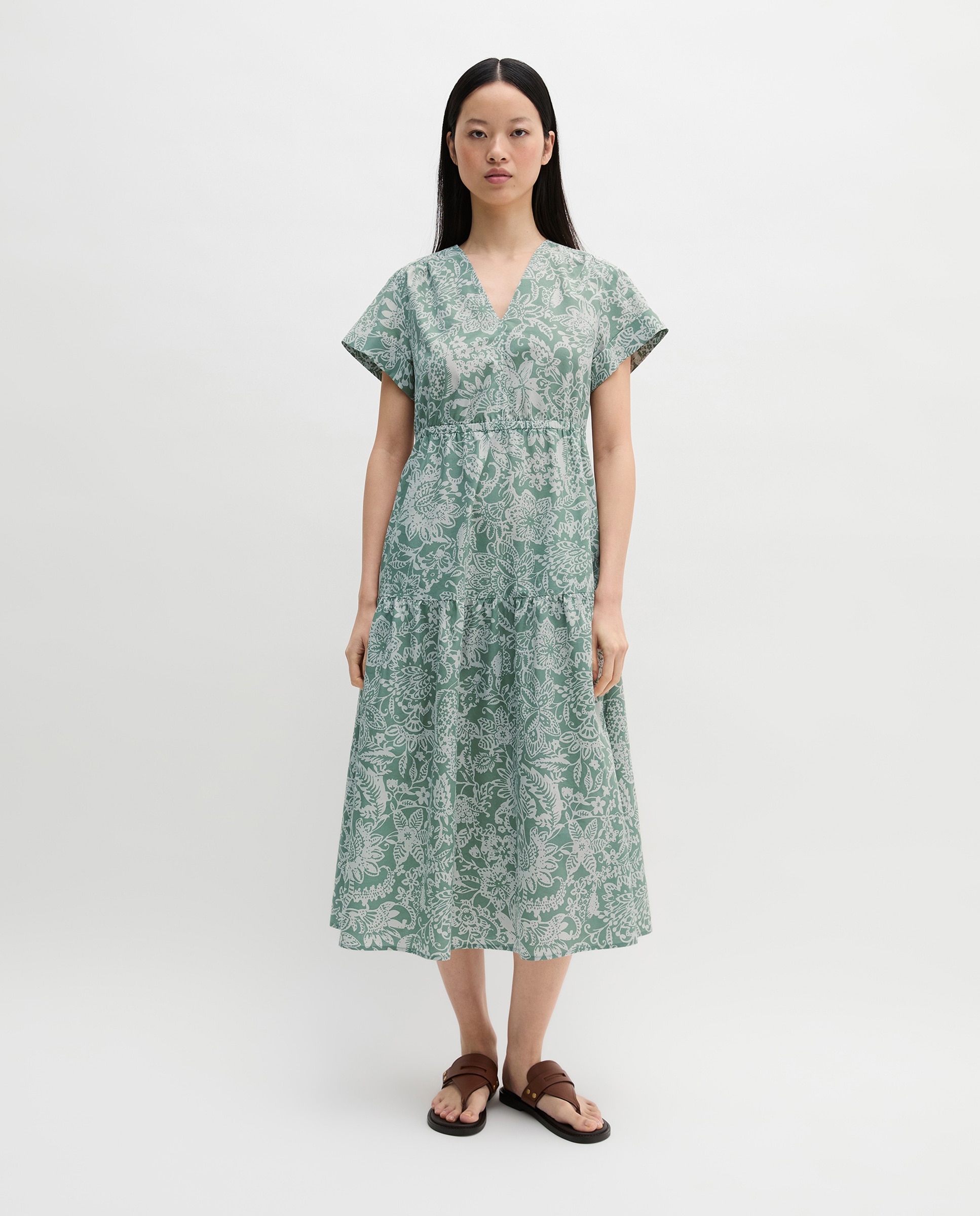 MARC O'POLO - Vestido largo suelto de popelín claro estampado.