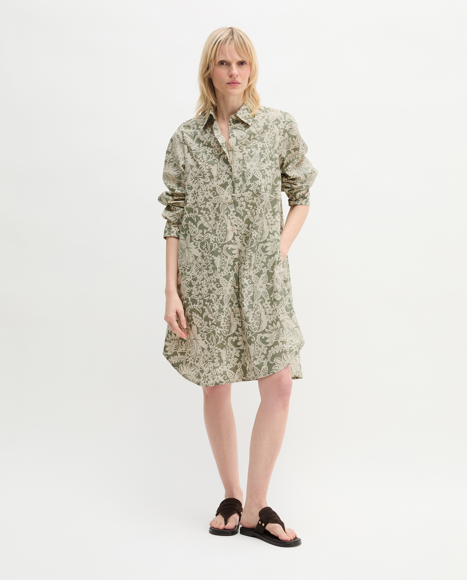 MARC O'POLO - Vestido camisero relajado de popelín papertouch con estampado integral.