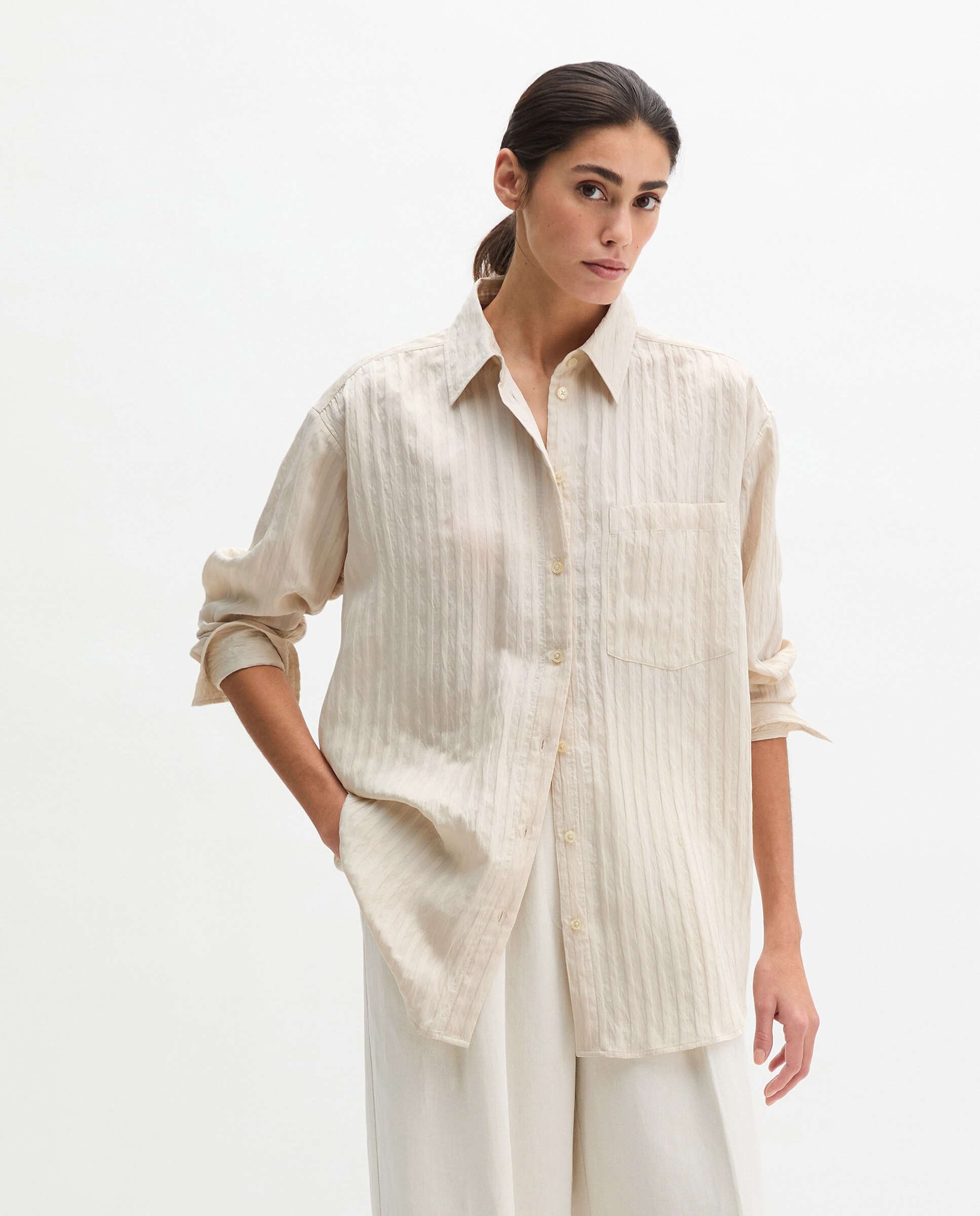 Blusa de mujer boyfriend suelta Hecho de TENCEL Modal - MARC  O'POLO - Beige Beige-3