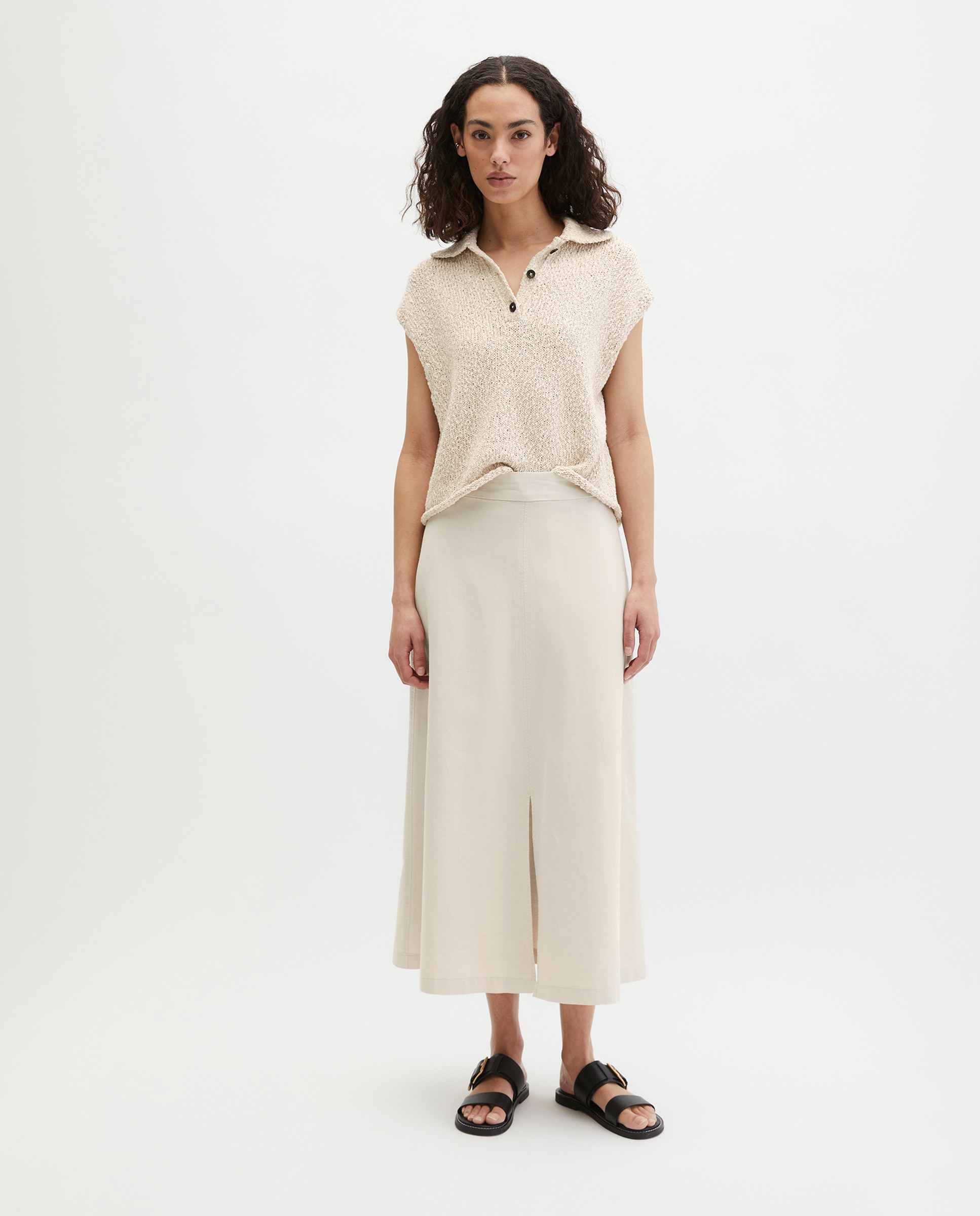 MARC O'POLO - Jersey de mujer polo sin mangas suelto de mezcla de algodón orgánico.