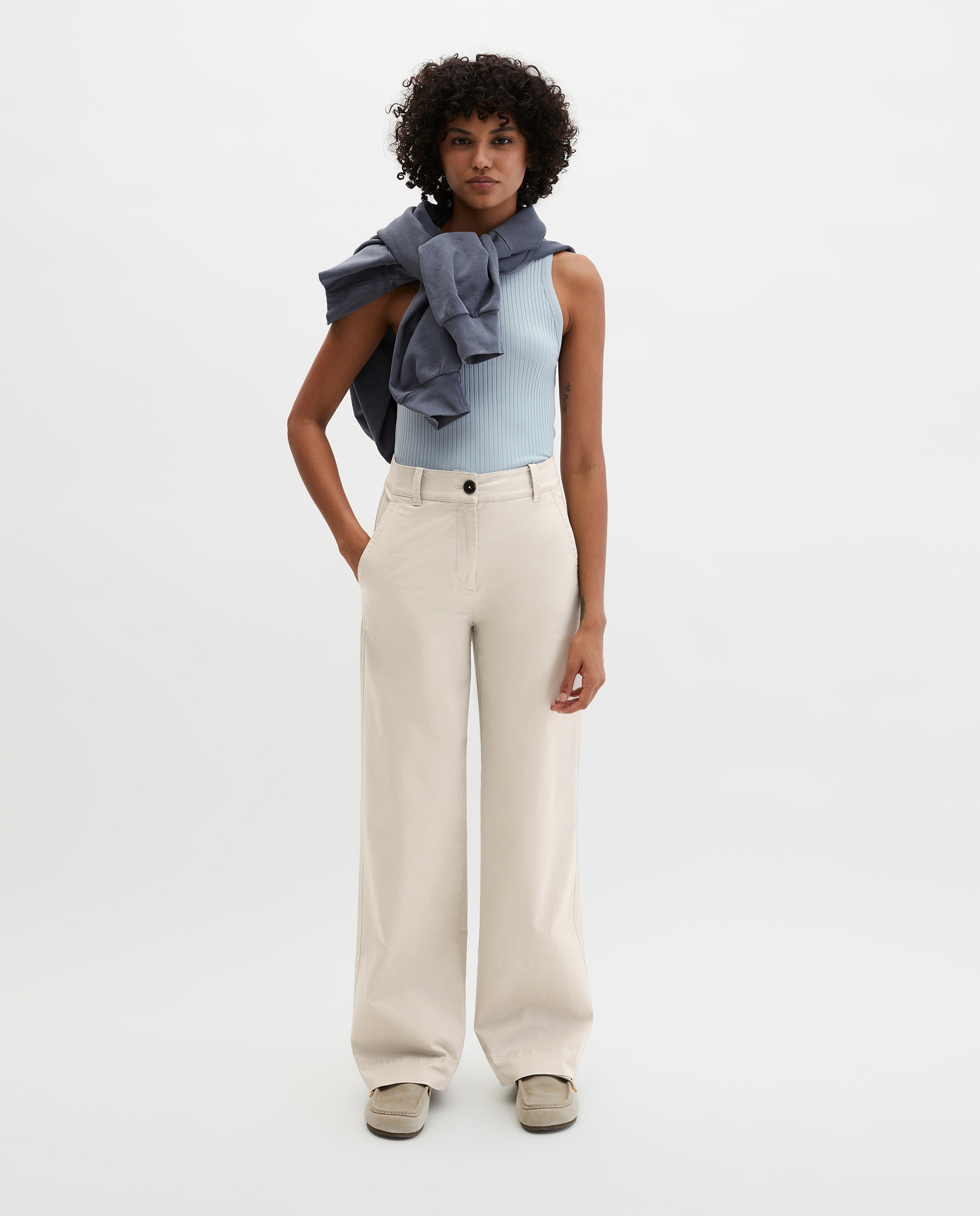 MARC O'POLO - Pantalones de mujer rectos de sarga de algodón cepillado.