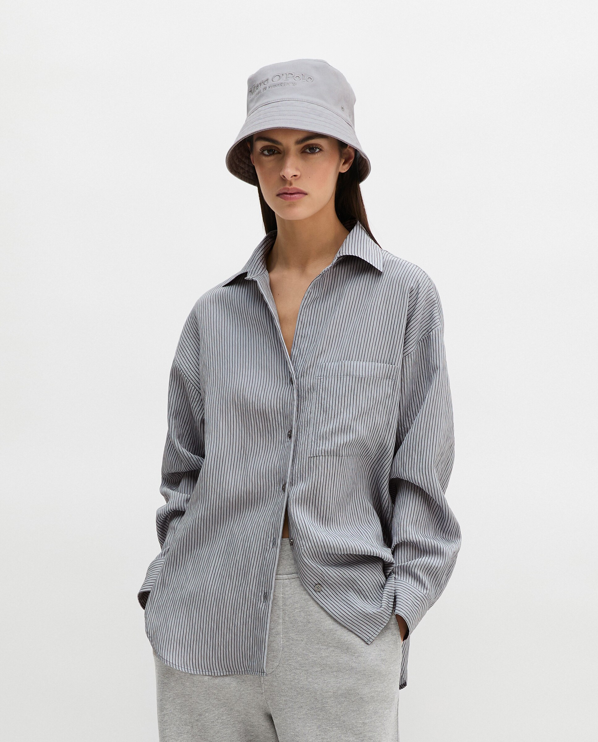 Blusa de mujer relajada de rayas de una mezcla de viscosa arrugada - MARC  O'POLO - Azul Azul-3