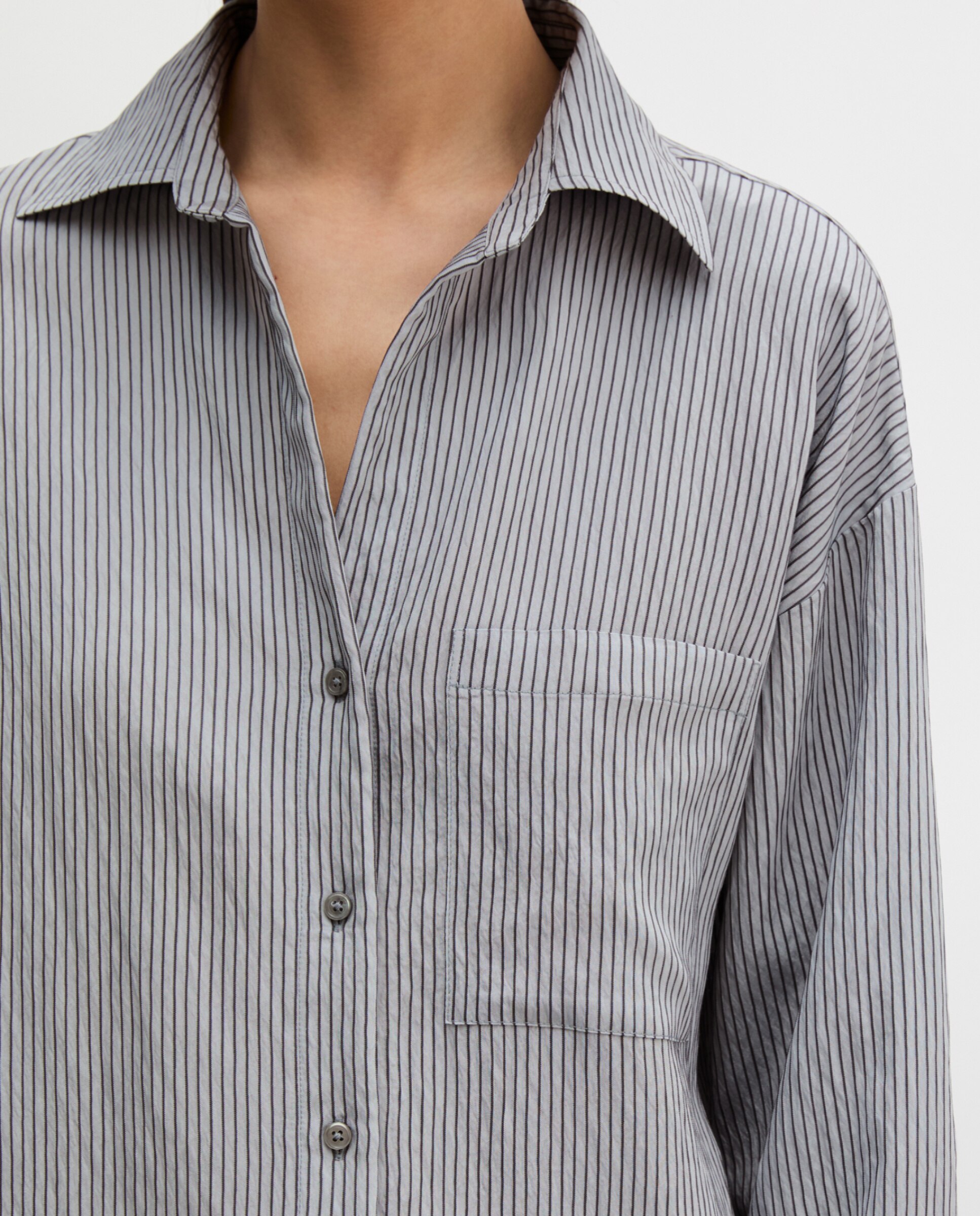 Blusa de mujer relajada de rayas de una mezcla de viscosa arrugada - MARC  O'POLO - Azul Azul-4